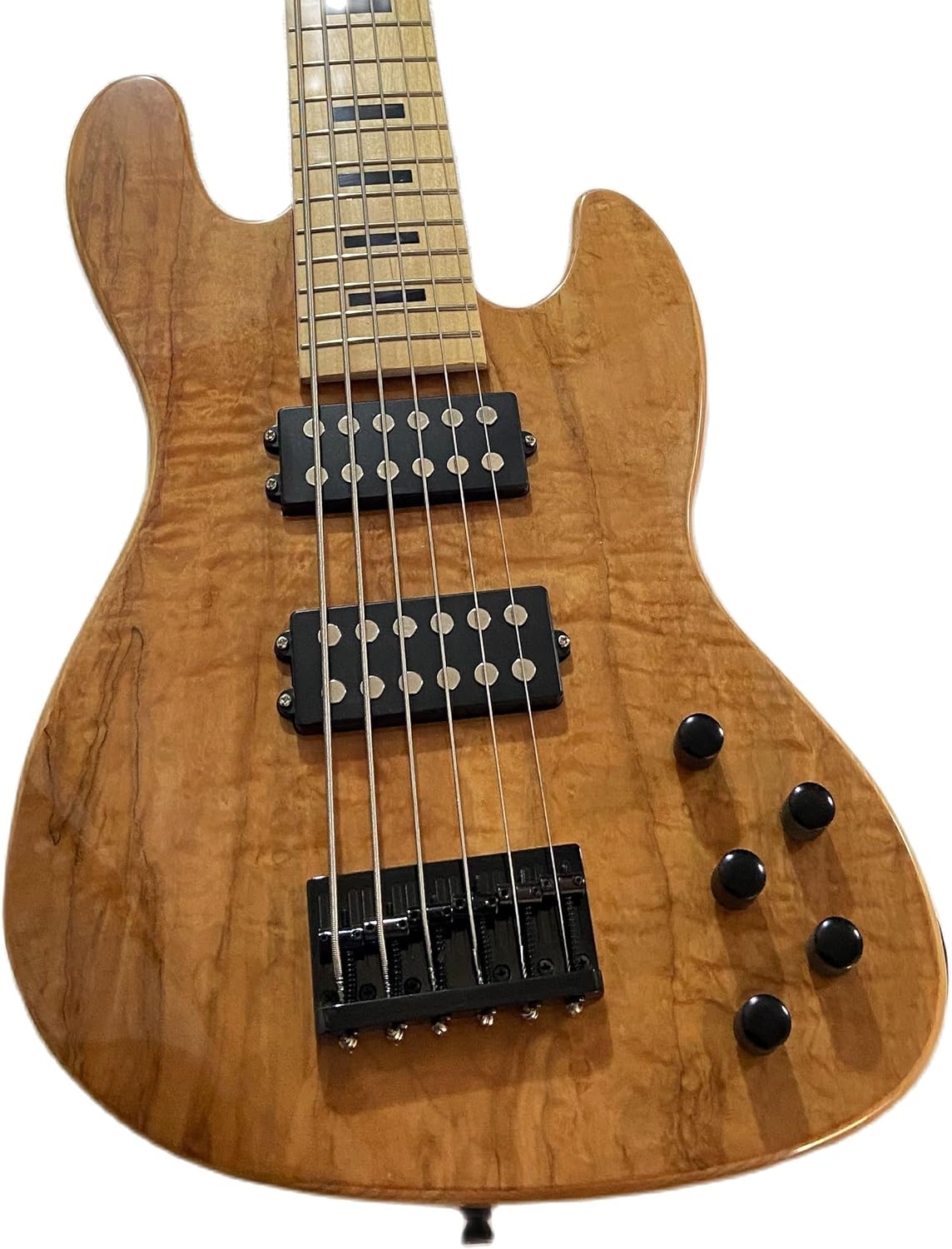 Custom Wood Color Jazz Bass, Solid Ash Body With Quilted Maple Veneer,Active HH PickupS, 6 Strings,Black Hardware