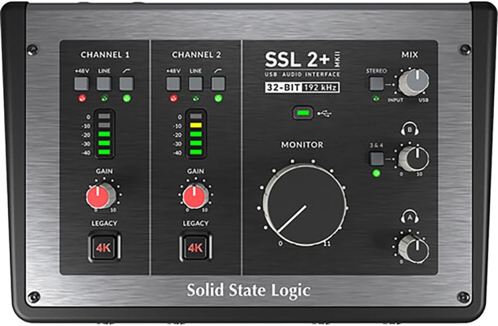 Solid State Logic SSL 2 Plus MKII USB Audio Interface with Dual Headphones, Four Balanced Outputs, and Class-Leading Mic Preamps