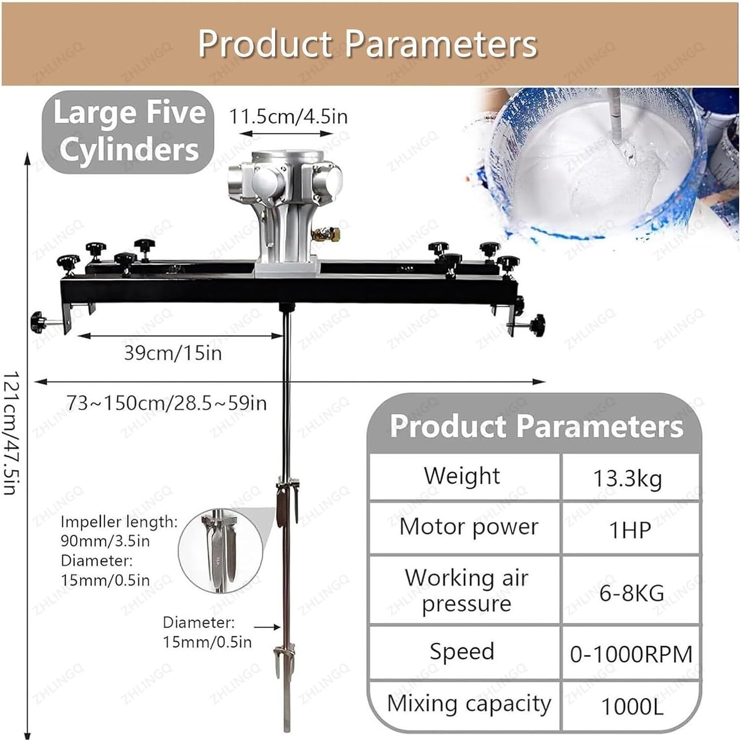 Paint Mixer Machine, Air Agitators, Tank Mixer Machine 1000L 220 Gallon, Ideal Air Agitator with Support Hanger for Ink Dissolver Agitator(Small5Cylinders)