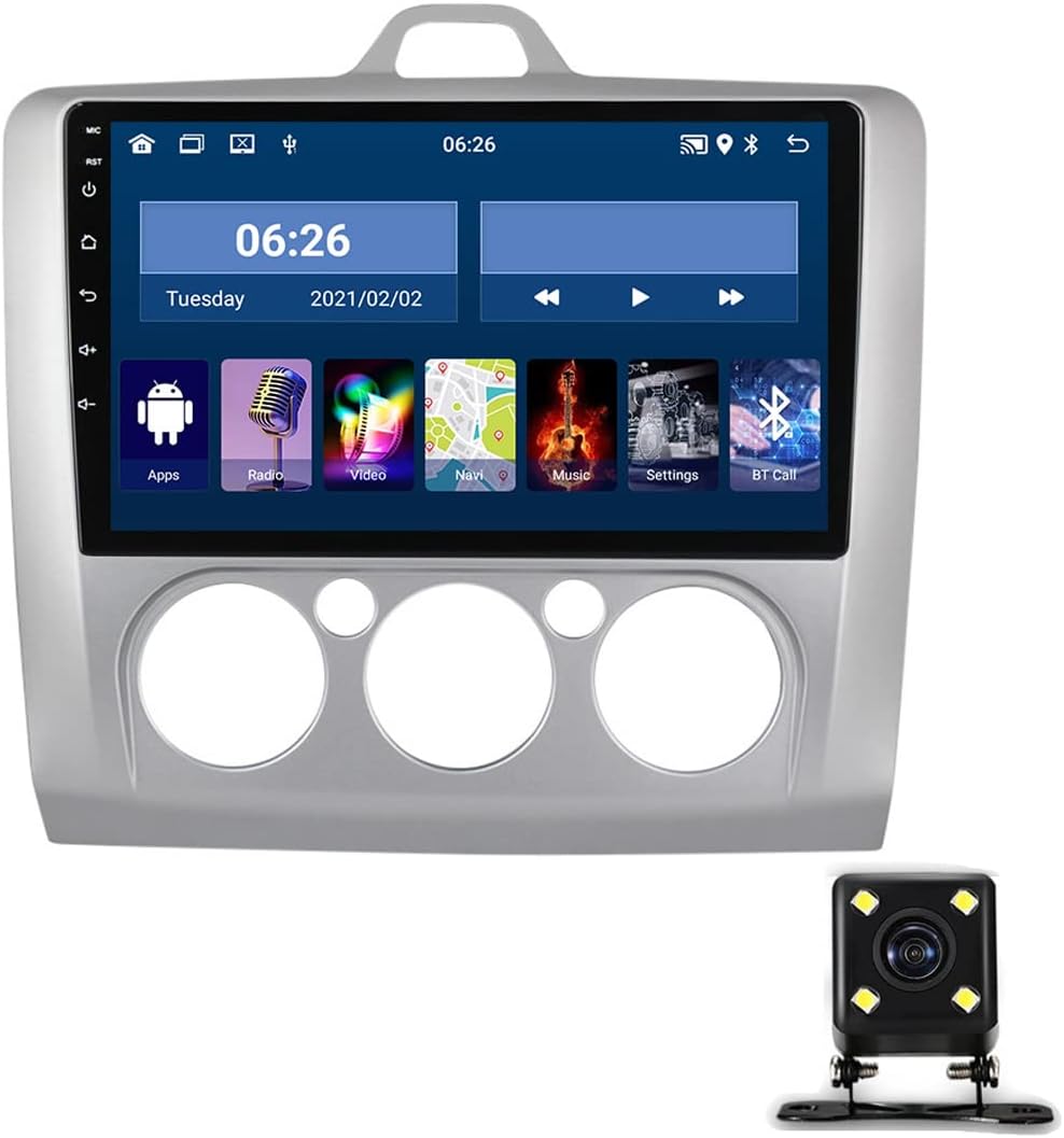 Double Din Car Stereo with Bluetooth, 9 Inch Car Multimedia Receiver for Ford Focus 2 3 Mk2 Mk3 2004-2011 Car Audio MP5 Player with Backup Camera/USB/FM Car Radio/SWC/Carplay,B,1G+16G