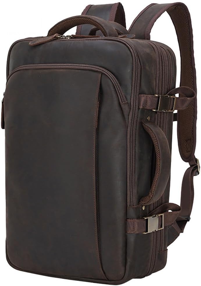 Full Grain Leather Backpack for Men Laptop Bag Business Work Hiking Daypack, 31cm