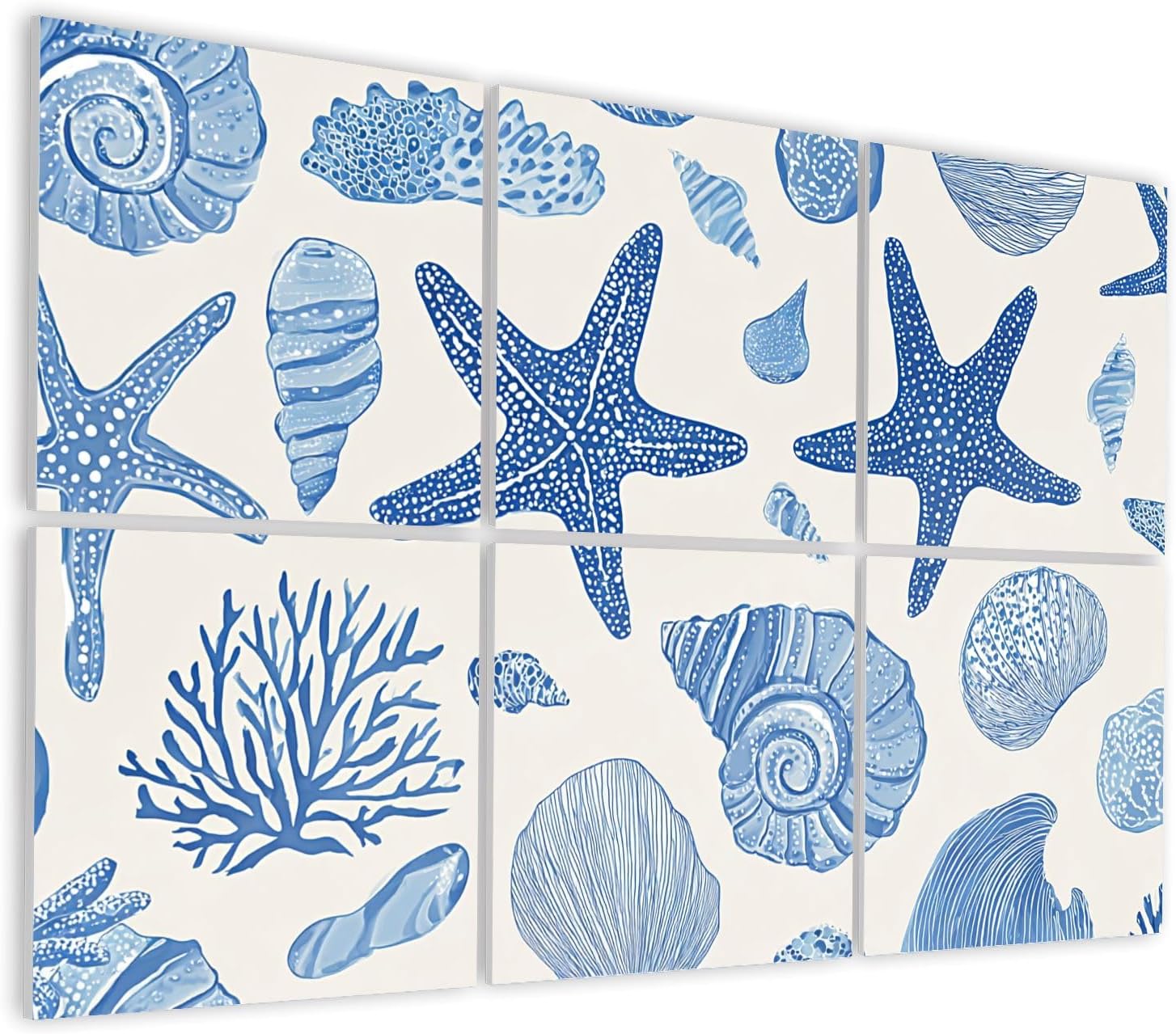 6 Pack Art Acoustic Panels Self Adhesive Sea Bottom Seamless Summer Beach Hand Drawn Seaside Print Undersea Decorative Soundproof Wall Panels Sound Absorbing Panel 48