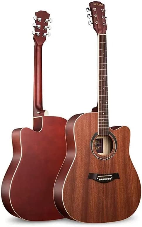 Folk Guitar, Echo Sound Hole, Round Sound Quality, Fully Enclosed Knobs, Notched Corner Design, Curved Fingerboard (Size:41 inches,Color:Brown)