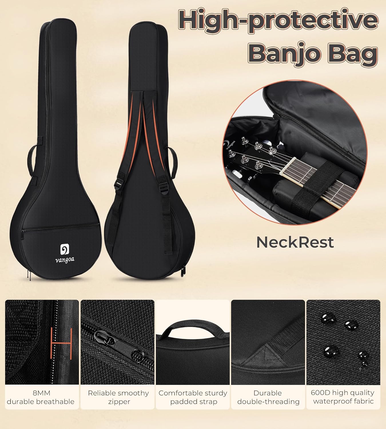 Vangoa 6 String Banjo Guitar Full Size, 38 Inch Banjo Guitar with Resonator Closed Back, Remo Head, Beginner Banjitar Six String Banjo Kit for Adults Teens Starters