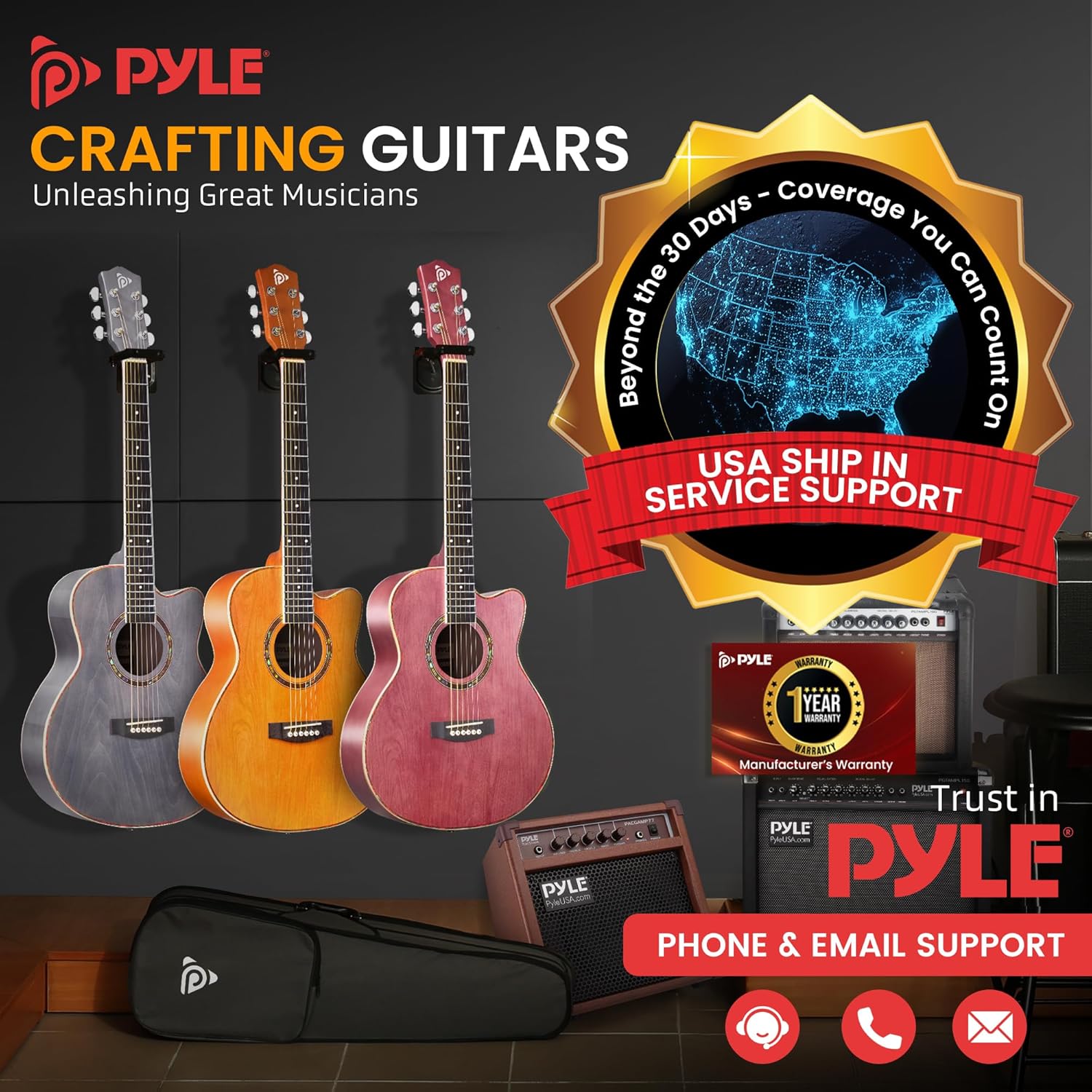 Pyle Steel String Acoustic Guitar Kit, 3/4 Junior Size Cutaway All-Wood Guitarra Acustica with Premium Accessory Set and Upgraded Gig Bag, 36
