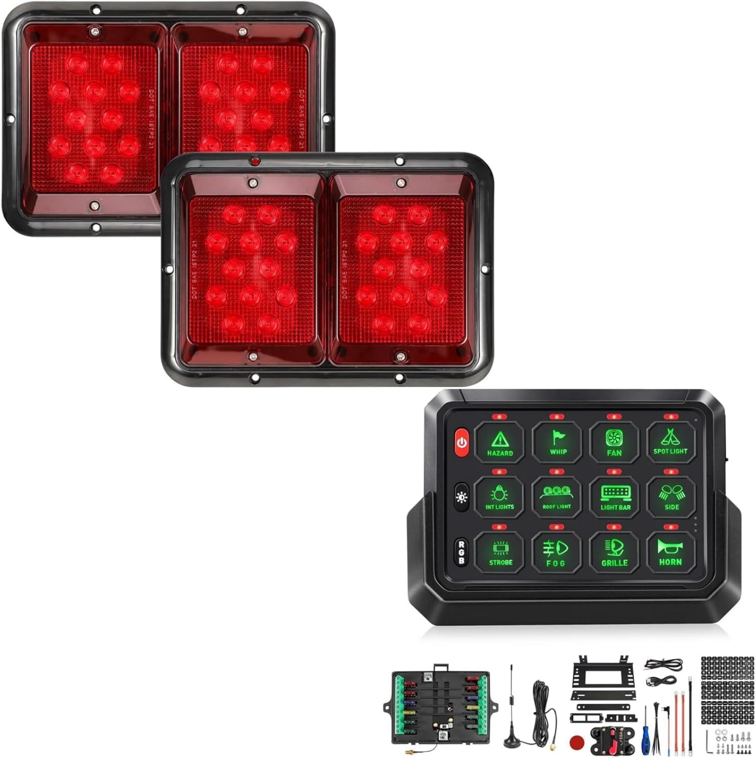 Partsam Double Tail Lights+Wireless RGB 12 Gang Switch Panel