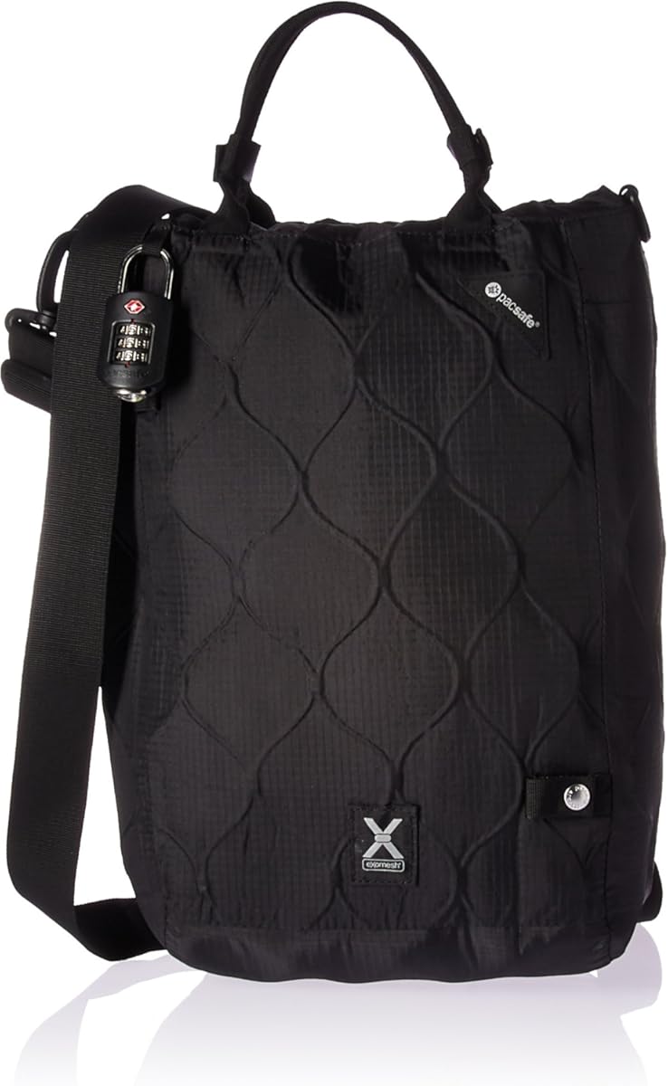 Pacsafe Travelsafe X15-16 Liter Portable Lockbox for Travel (Flat Design) - Fits 15 inch Laptop incl. TSA Accepted Combination Lock with Patented, Stainless Steel Mesh (Black)