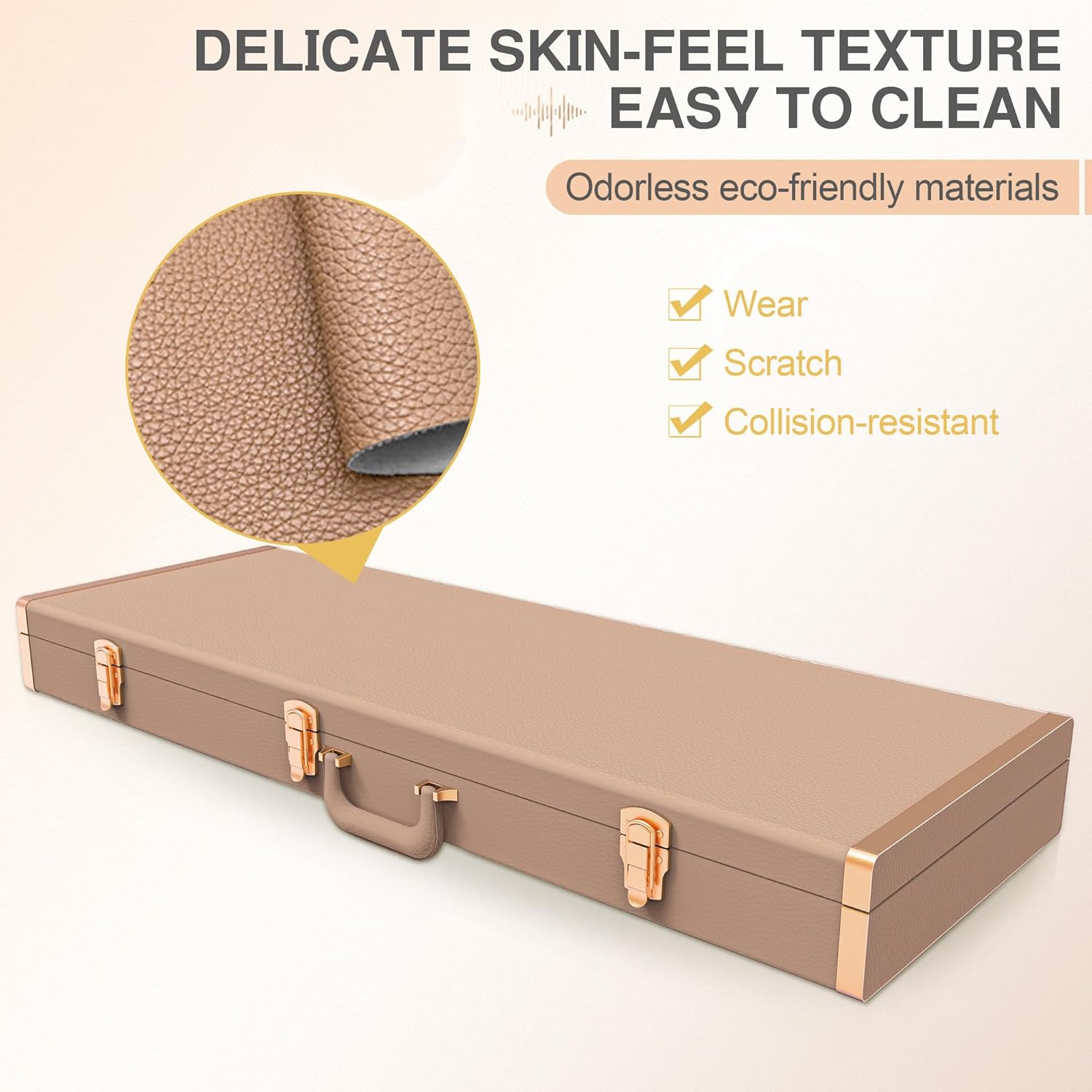 Bass Guitar Hard Shell Case With Lock For Square Electric Bass Guitar 45in Bass Guitars Hard-Shell Protective Carrying Case fit IBANEZ、FENDER Model with Security Lock Metal Feet (Elegant Brown)