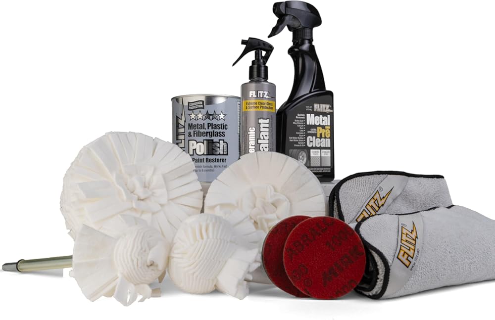 Flitz Professional Detailers Choice Car Detailing Kit - USA-Made Car Care Kits for Vehicles - Includes 1lb Polish, 16oz Pre-Clean, 8oz Sealant, 2 Scuff Pads, 4 Buff Balls & 4 Towels for Restoration