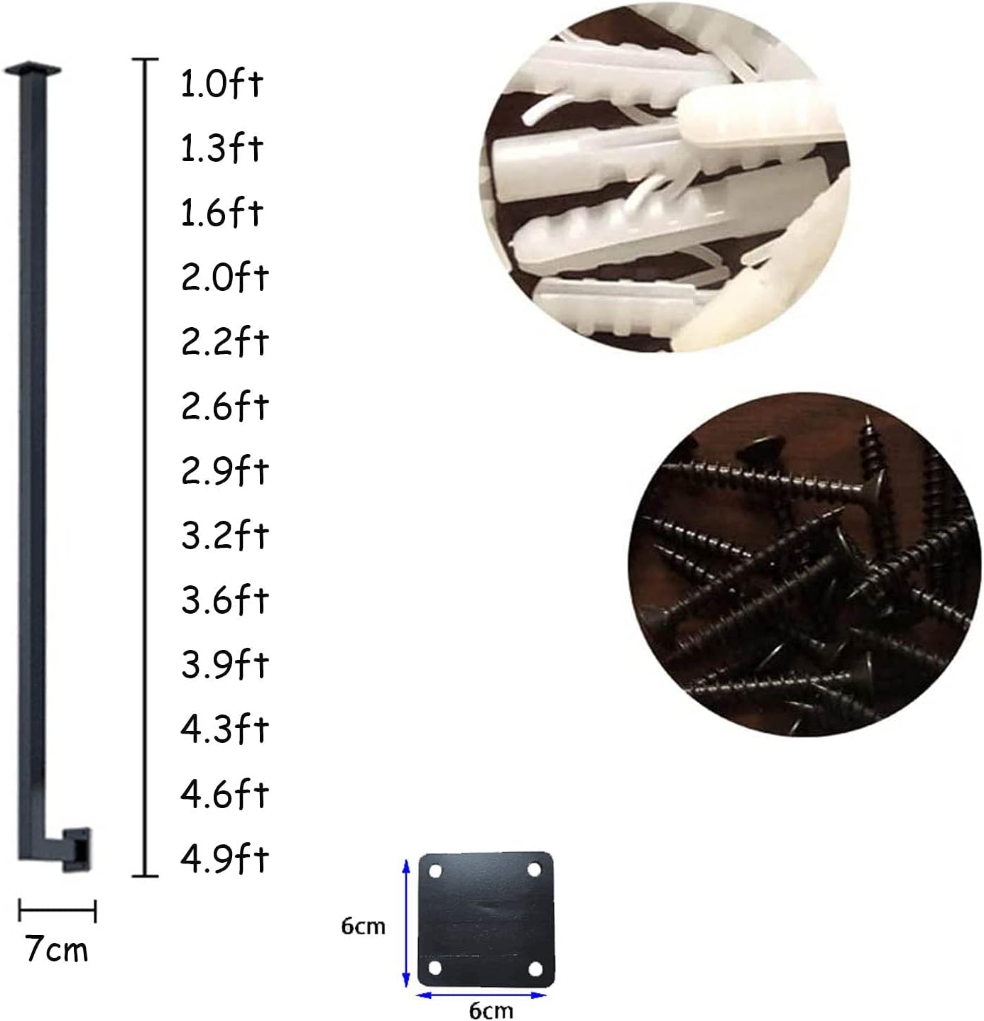 Hardware Railings Loft Water Pipe Banister 1PCS Stair Black Pipe Handrail with Wall Mount Supports Square Corner Rustic Staircase Handrail L-Shaped Stair Railings for Villa Attic Bar