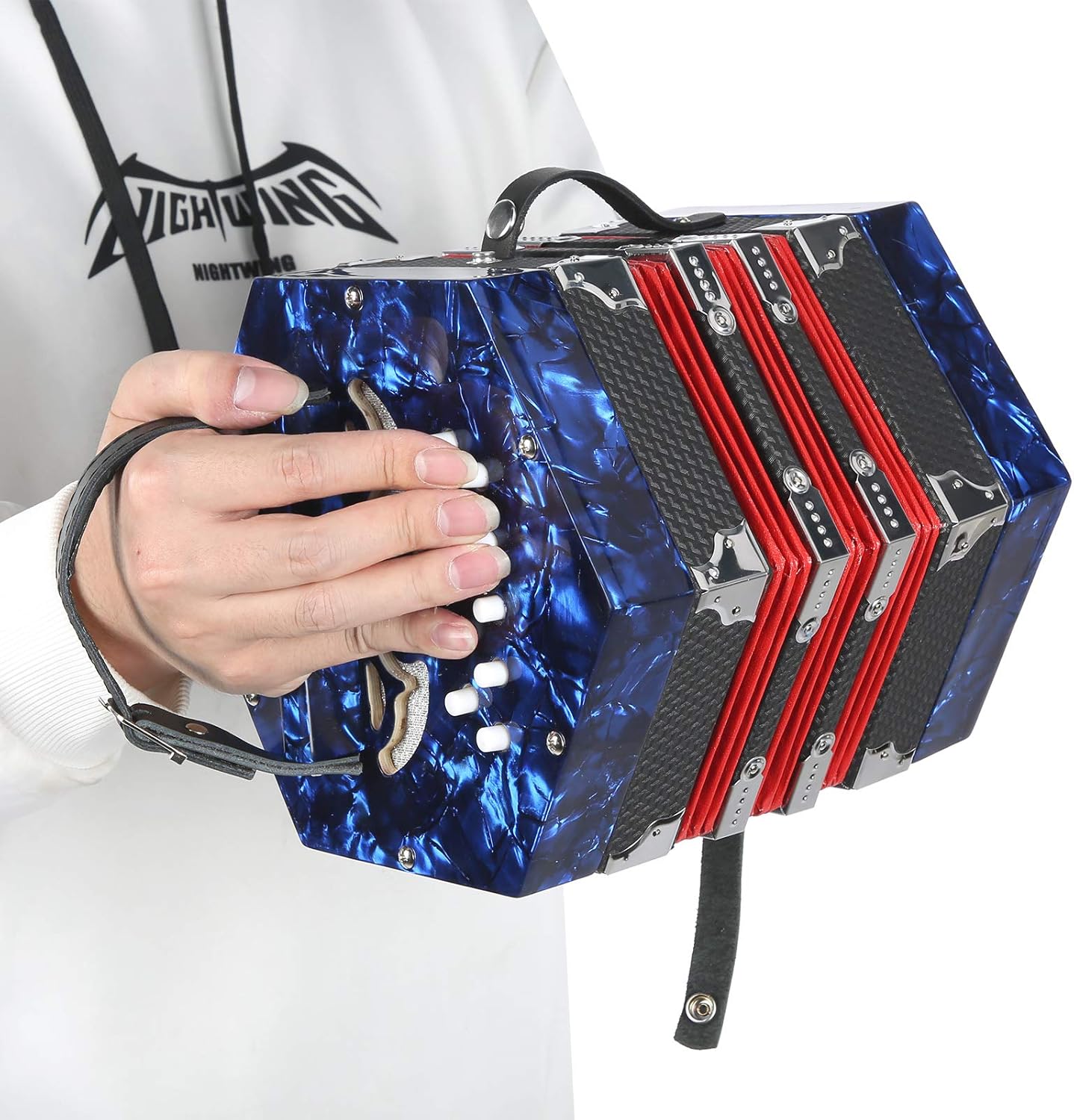 Concertina Accordion, 20-Button Concertina Accordion, Portable Professional for Adults Musical Instrument Supplies(Sky Blue)