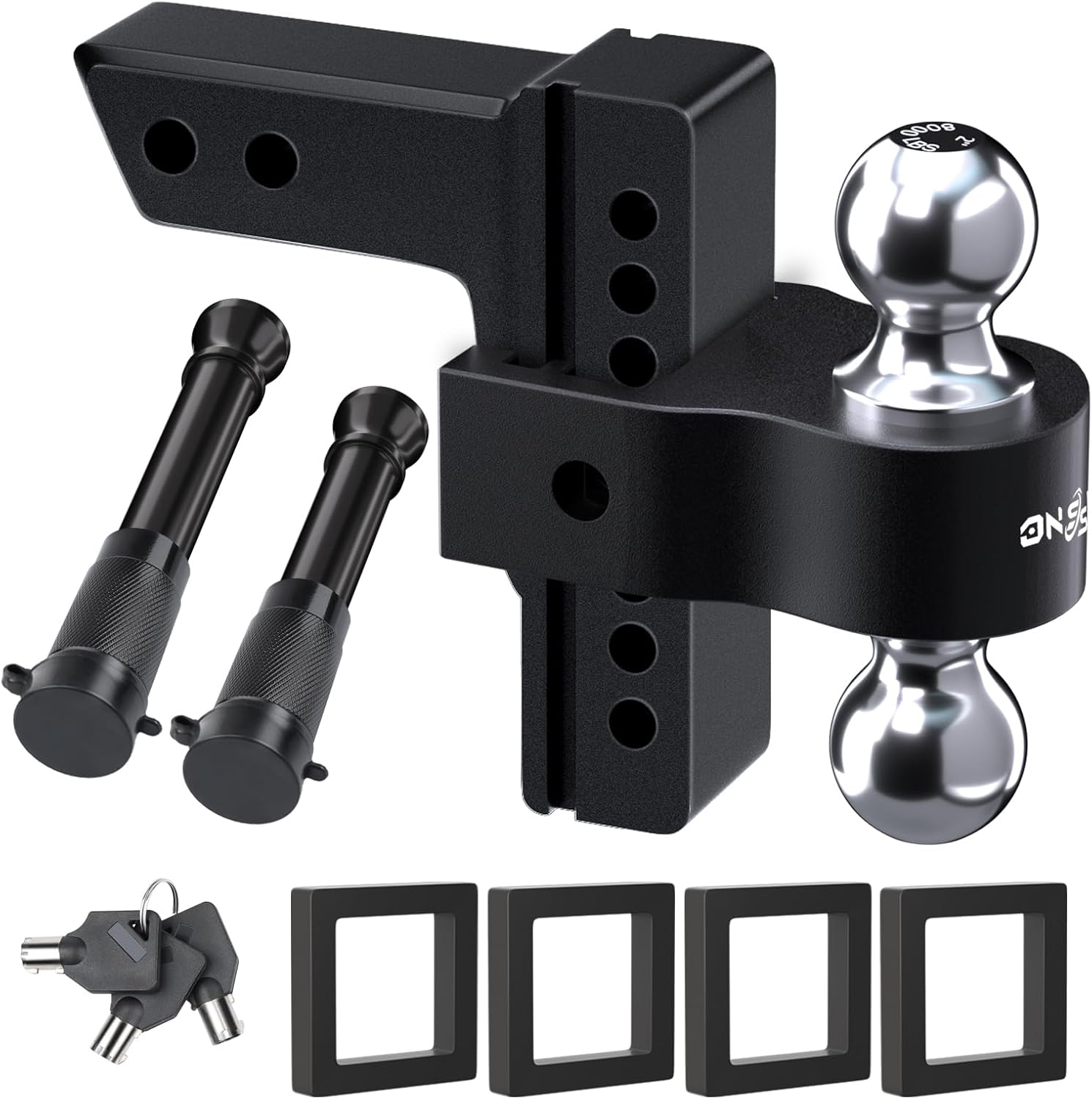 Adjustable Trailer Truck Drop Hitch - Fits 2 Inch Receiver Only, 8 Inch Drop Dual Ball Mount 2