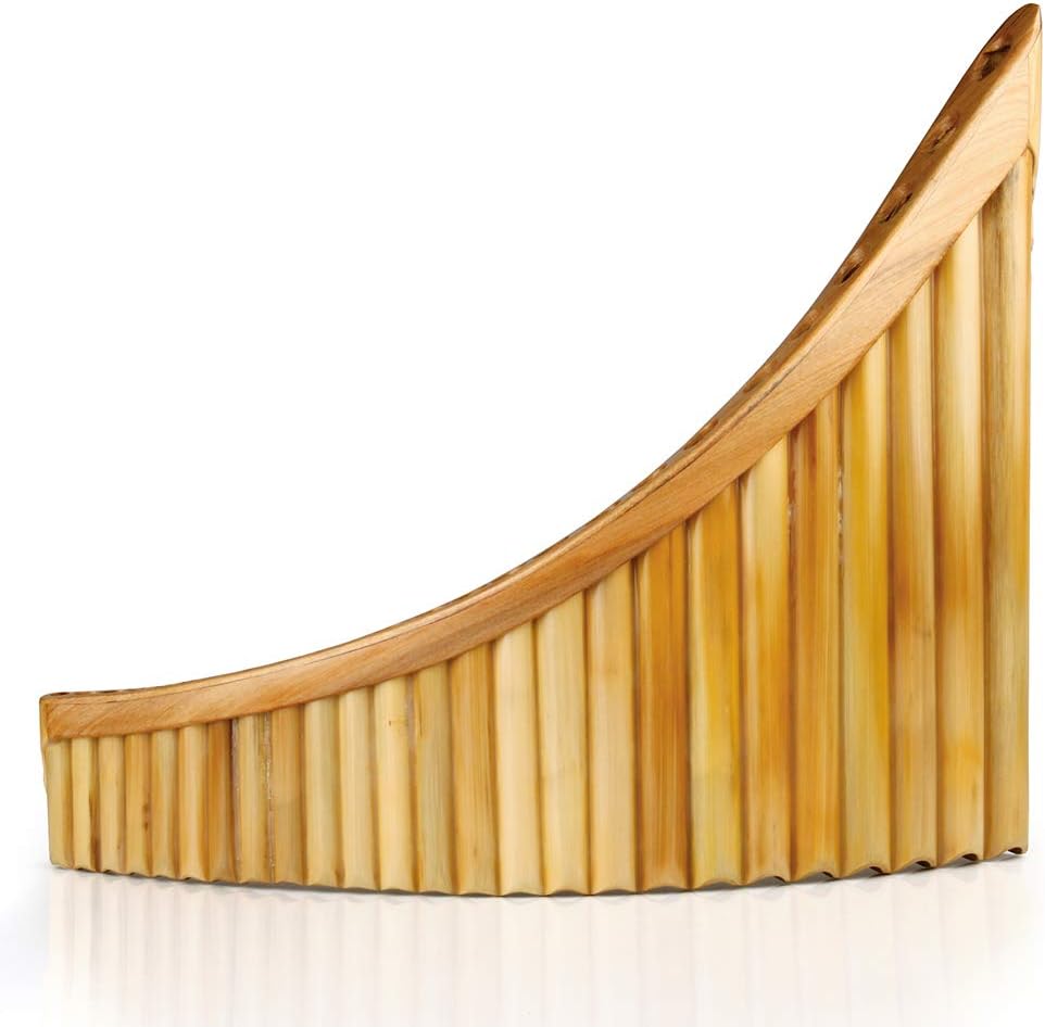 Upscale Romanian Folk Instrument Natural Reed Pan Flute Panpipes G Key Wind Pan flute Flauta Handmade (25 Pipes Right Hand, Wooden Tray)