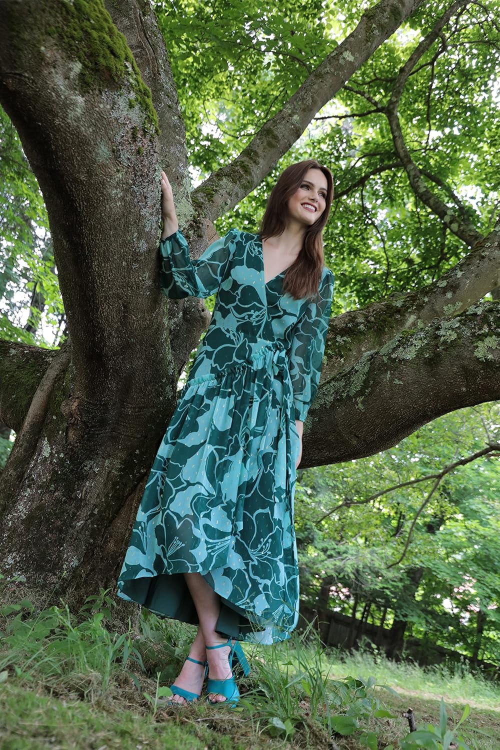 Donna Morgan Women's 3/4 Sleeve Wrap Midi Dress