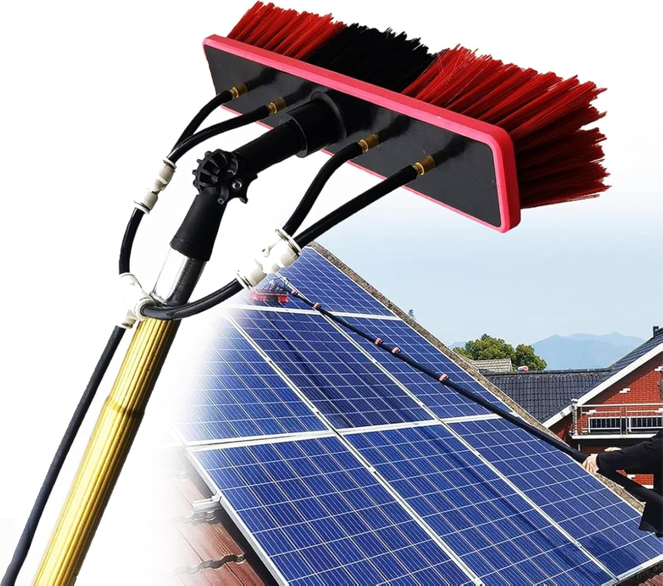 7m Rod/50cm Brush, Telescopic Window Cleaner, Window Cleaning Pole, Water Fed Telescopic Brush, Window Cleaner Kit, Extendable Solar Panel Washing Equipment Cleaning Cons