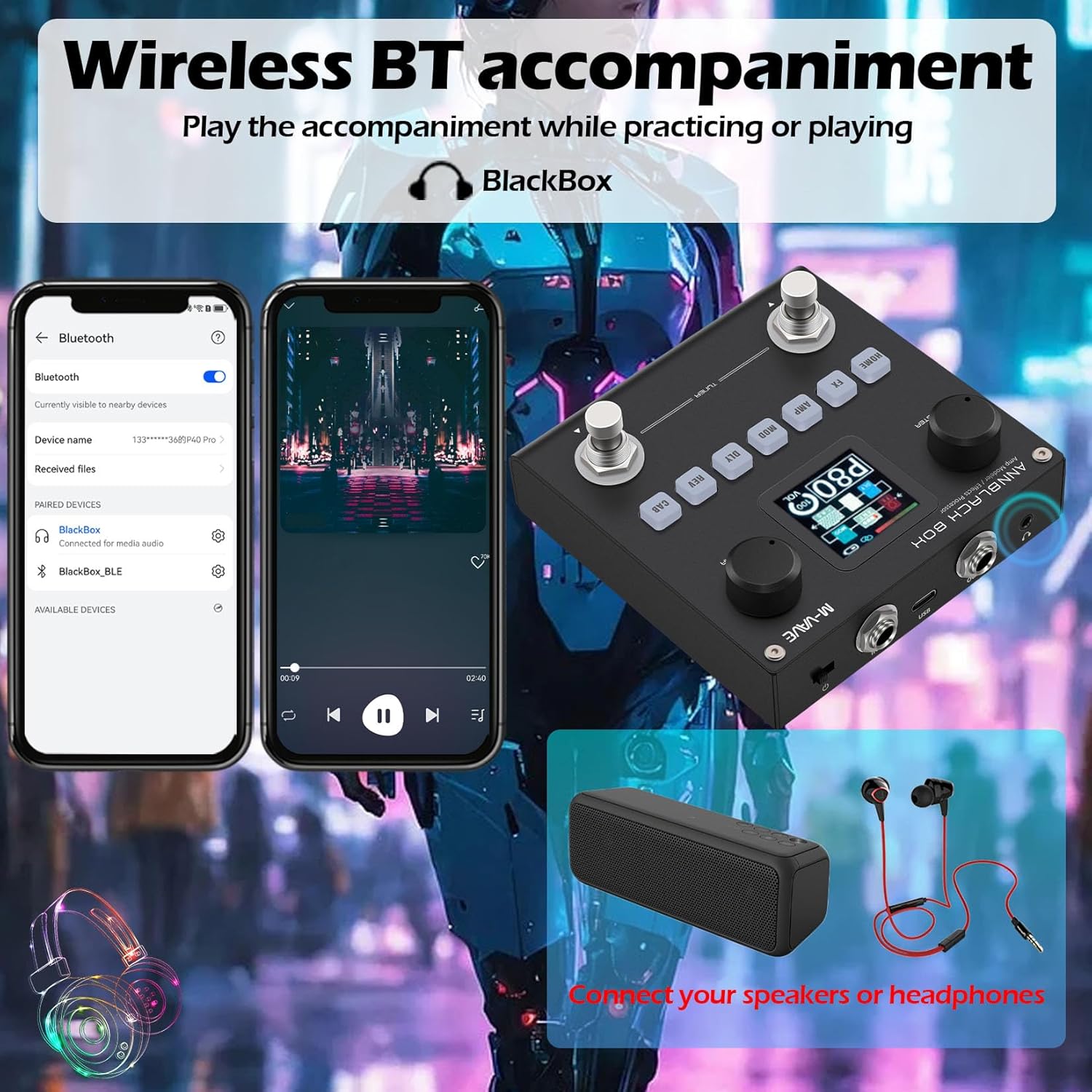 M-VAVE ANN Black Pedal Box Multi Effects Guitar Base Pedal - 80 Editable Presets With APP Create Your Paremeters Build in Battery