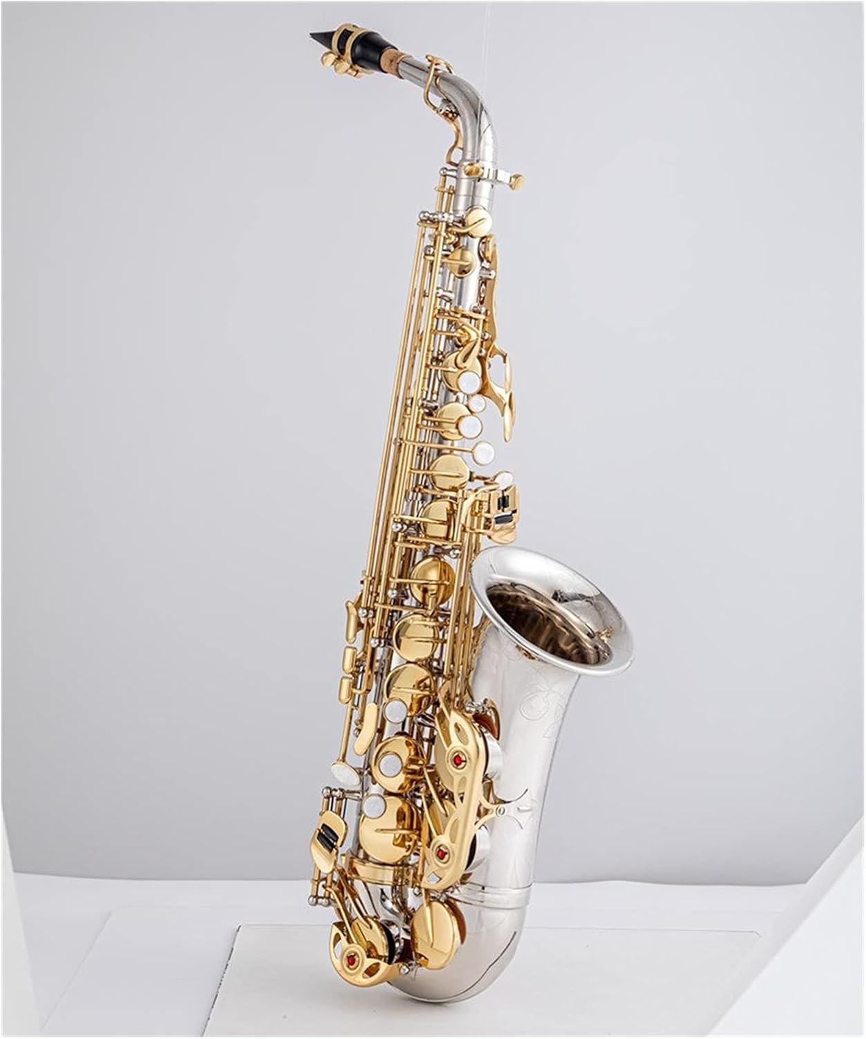 Alto Saxophone Nickel Plated Gold Key Professional Sax Mouthpiece with Case and Accessories Student Saxophone