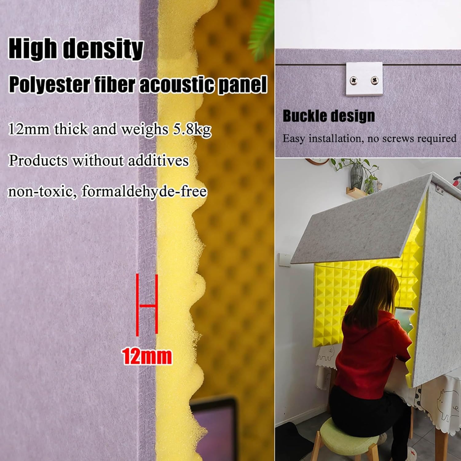 Portable Recording Studio, Microphone Foam Recording Studio Cube, Microphone Recording Equipment for Home Studio (Gris)