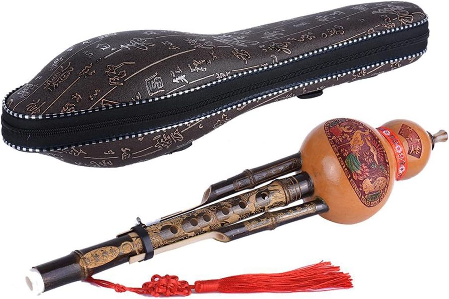 FLFL Hulusi Hulusi 3 Tone C-Key Cucurbit Flute Aluminum with Copper Plated Pipes Instrument with Case (Color : 02)