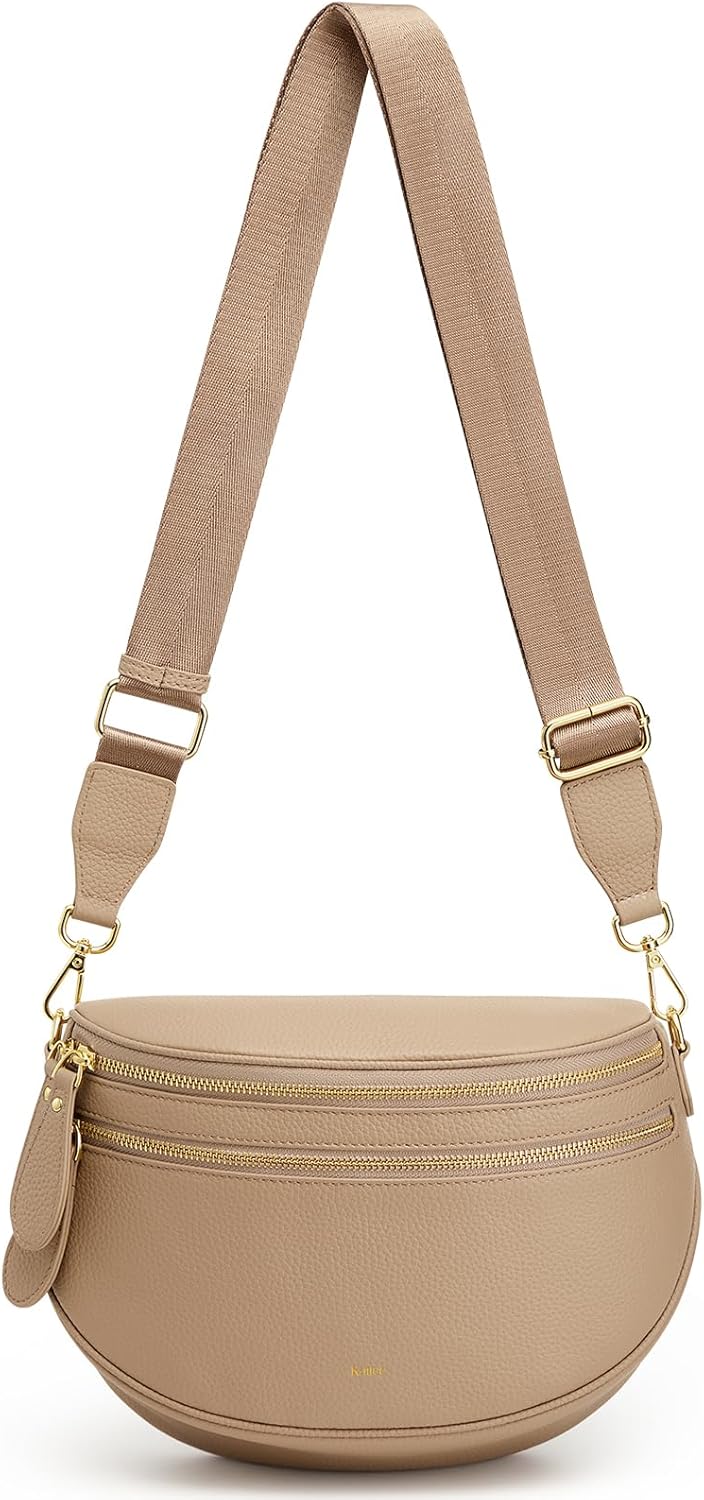 Kattee Crossbody Bag Bum Bags for Women, Leather Fanny Packs Belt Bag, Spacious Sling Purses for Women with RFID Blocking, Tan