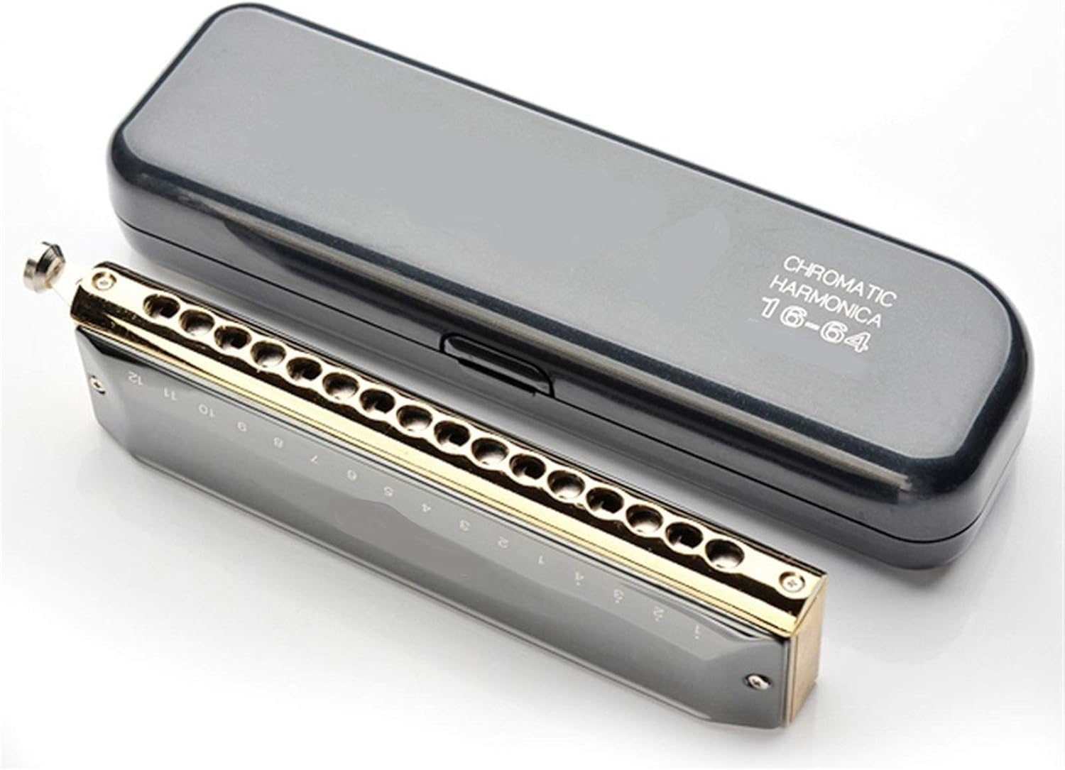 SUOFEILAIMU Professional 16 Holes 64 Tone Chromatic Harmonica Mouth Organ Blues Harp Music Instrumentos Key C Musical Instruments (Color : Silver ABS Comb)