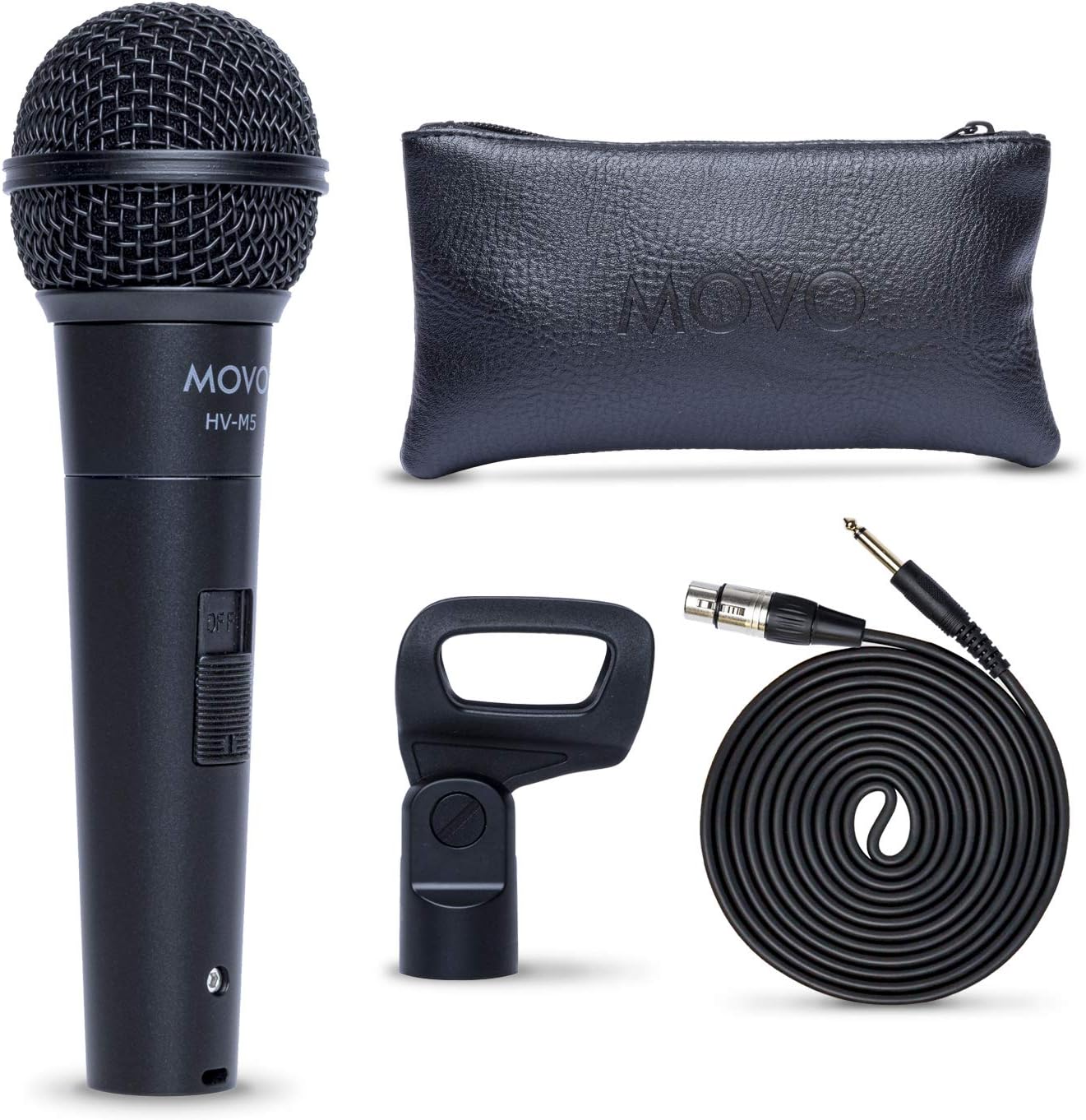 Movo HV-M5 Dynamic Cardioid Vocal Microphone with Internal Shockmount and Windscreen - XLR Compatible Dynamic Mic with 6.35mm Adapter - Professional Microphone for Singing and Recording