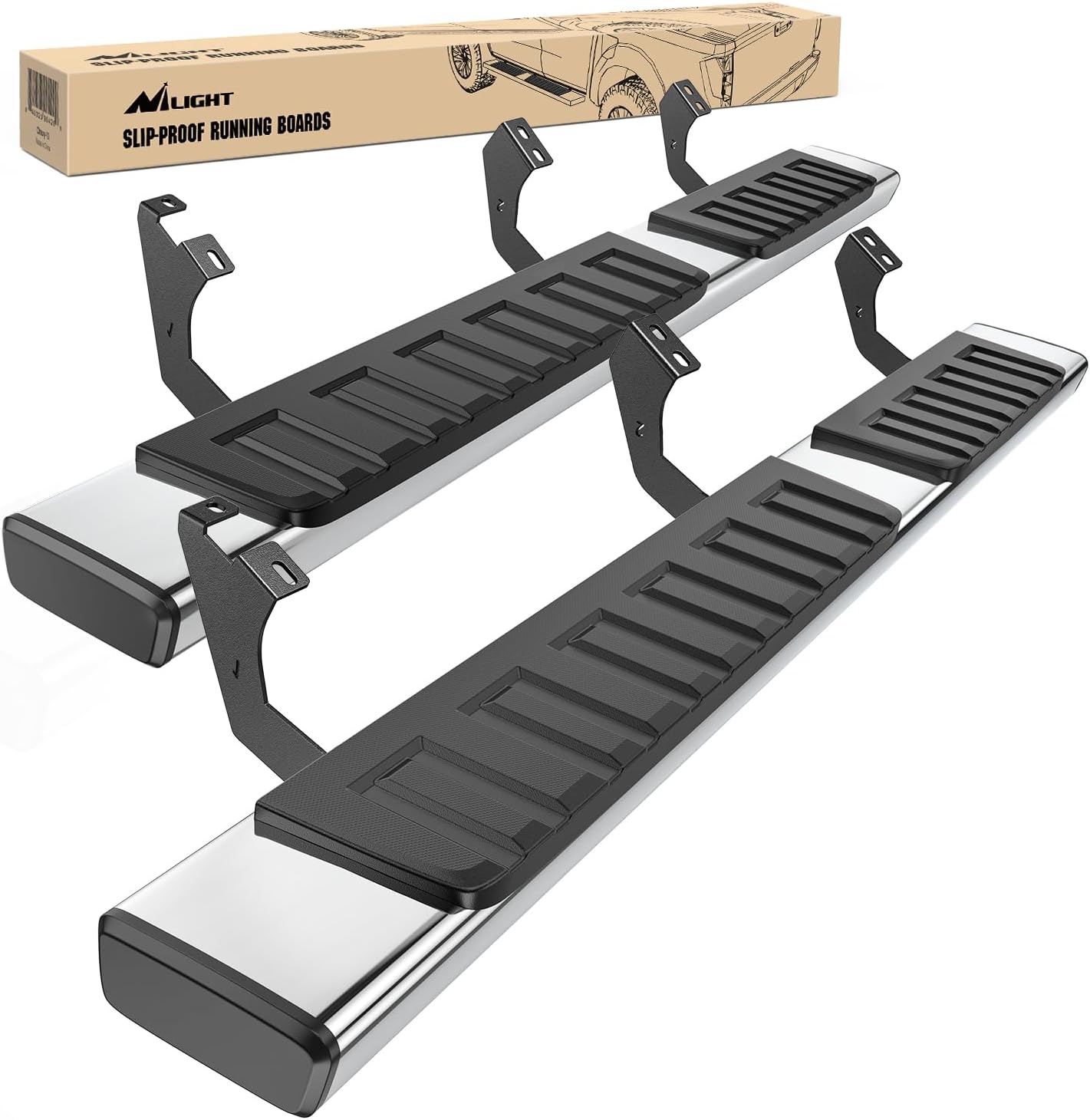 Nilight Running Boards for 2005-2023 Toyota Tacoma Double Cab 2 Full-Size Door & 2 Half-Size Door 6 Inch Side Step Nerf Bars Stainless Steel