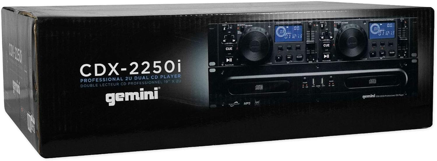 Gemini CDX-2250i Pro DJ Dual Two Deck Rack Mount CD/MP3 Media Player w/ USB Bundle with Rockville RRB40 4U Rack Bag Double-Sided Case with 12