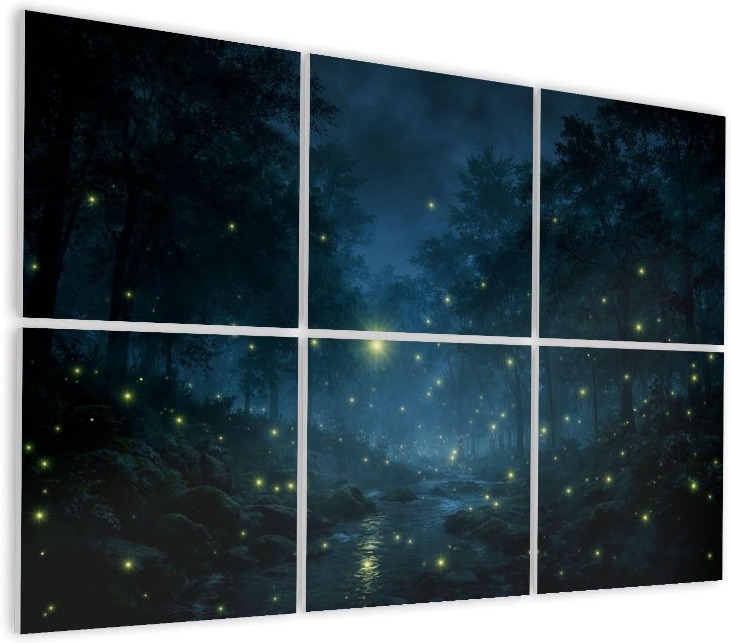 6 Pack Art Acoustic Panels Self Adhesive Fireflies Night Forest Decorative Soundproof Wall Panels Sound Absorbing Panel 48