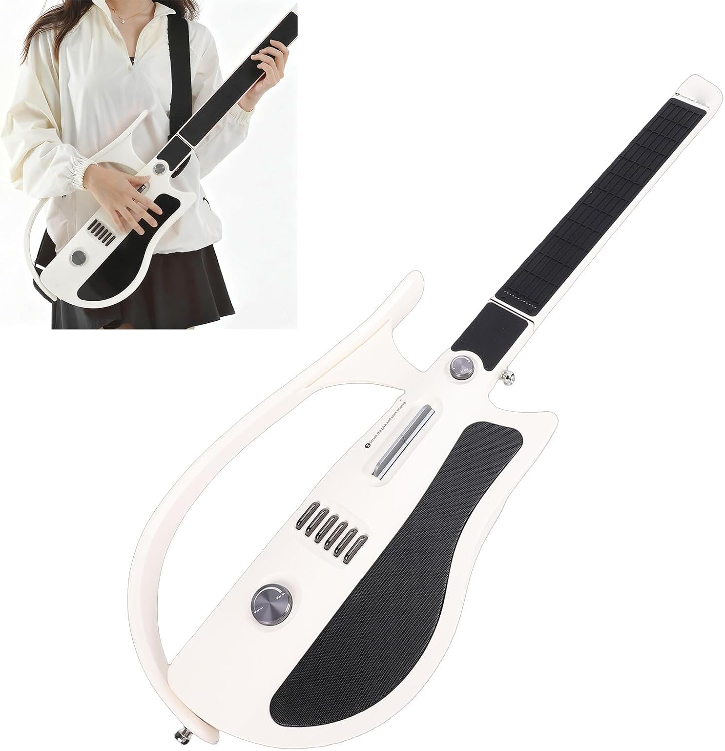 Keenso Travel Guitar, Foldable Stringless Guitar Portable Electric Guitar with APP Connection Built in Tuner and LED Chord Guidance, for Beginners Travel Practice