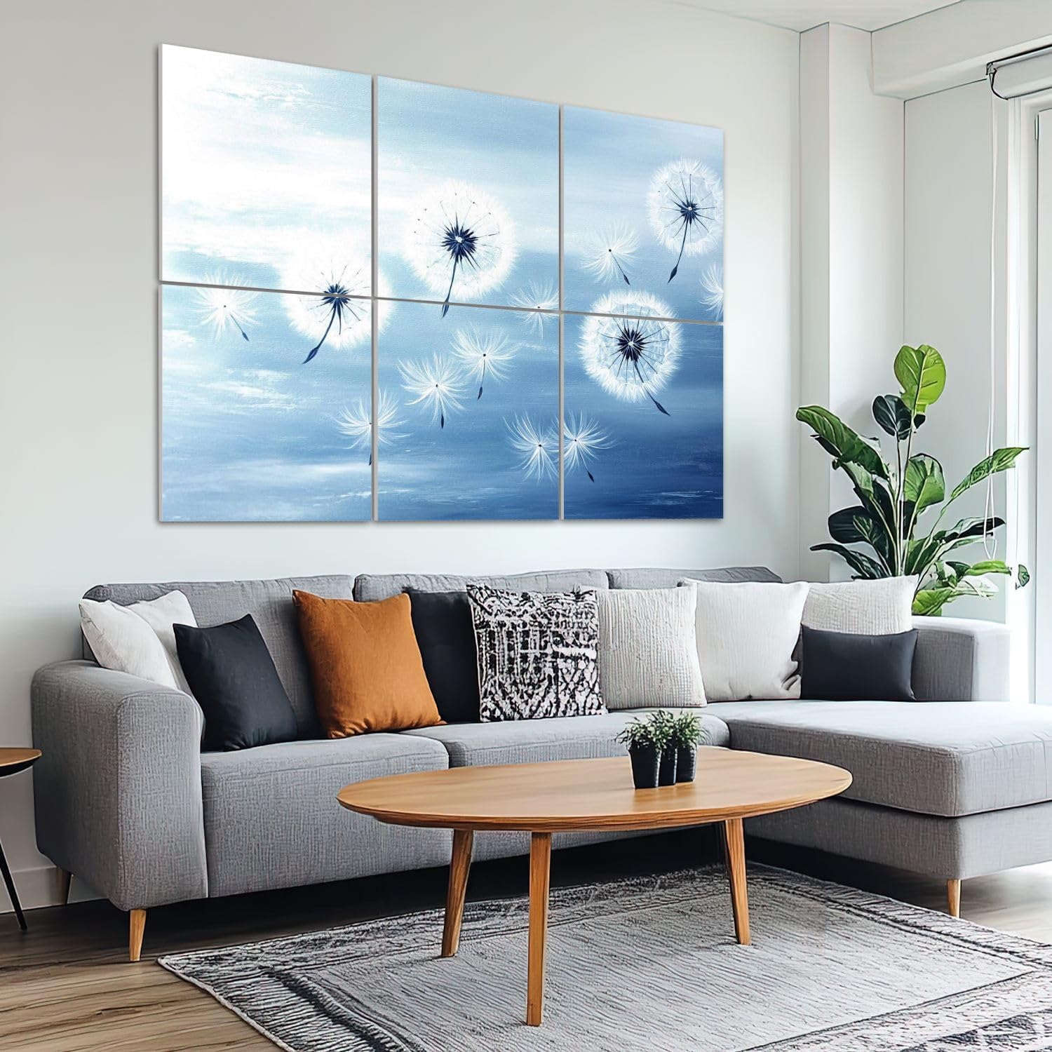 6 Pack Art Acoustic Panels Sound Absorbing Dandelion White Flower Flora Modern Dandelions Wind Soft Blue Oil Decorative Soundproof Wall Panels Self Adhesive for Recording Studios Office 72