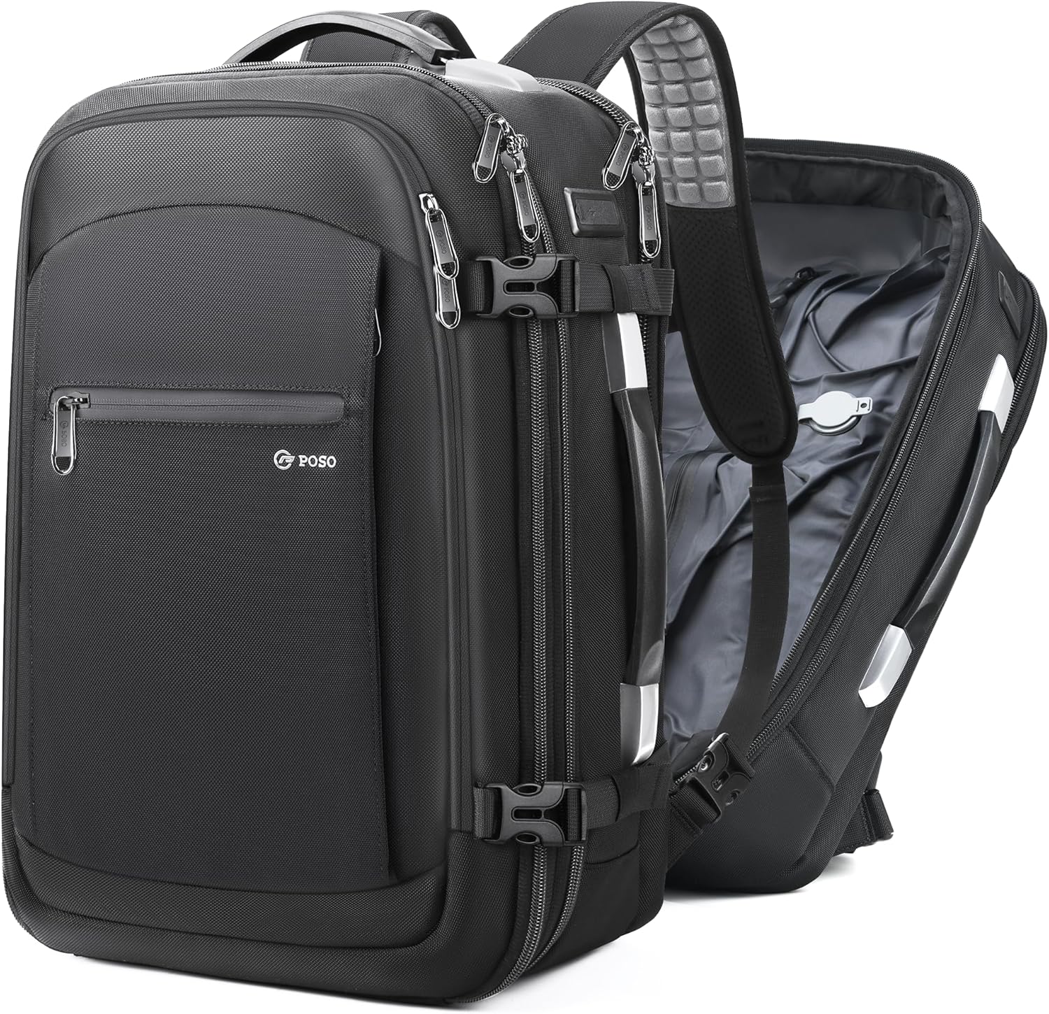 POSO Vacuum Backpack Travel, Airback Backpack 60L Expandable Travel Backpack, Portable Compression Carry-On Vacuum Bags with Pump and TSA Anti Theft, Ideal for Laptop/Travel/Business/College/Camping