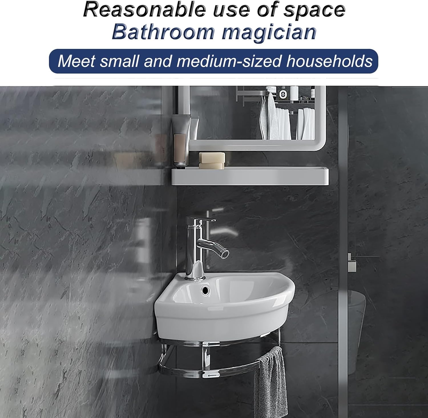 Modern Wall Mount Small Corner Bathroom Vessel Sink with Faucet Drain Towel Bar Ideal for Kitchen Bathroom Restaurant Laundry Farmhouse 10in/25.5cm