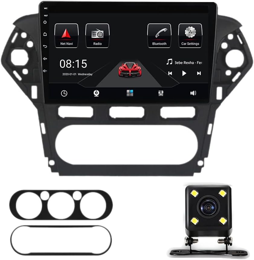 Double Din Car Stereo Radio Built-in Carplay & Android Auto, 9In Touch Screen Bluetooth MP5 Player for Ford Mondeo 4 2006-2010 with Backup Camera, USB, FM Audio Receiver