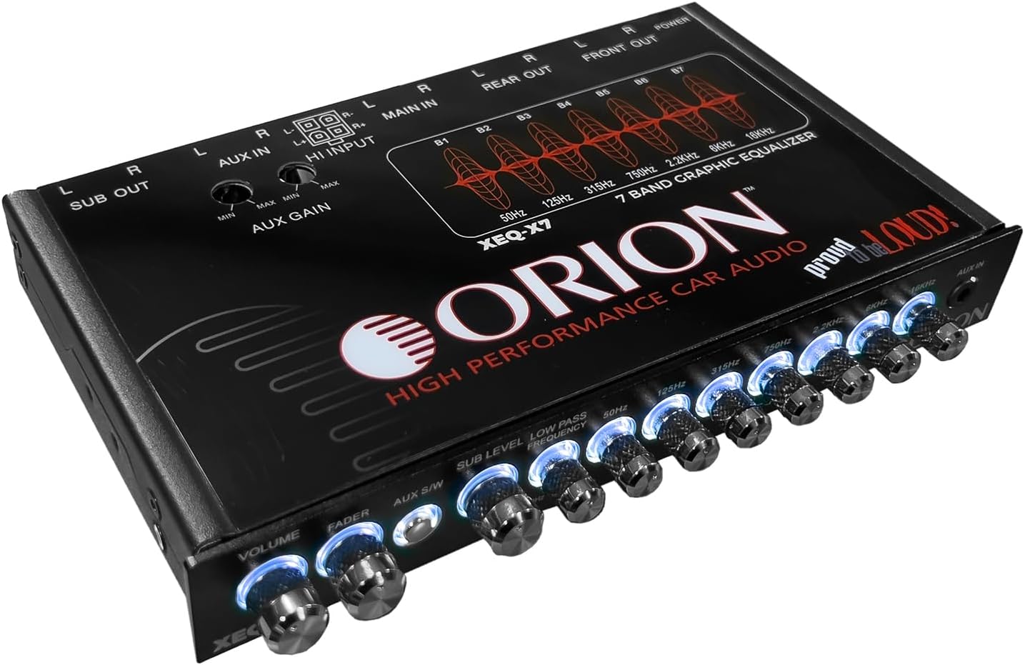 Orion XEQ-X7 7-Band Graphic Equalizer with Front 3.5mm AUX Input – Half-DIN Car Audio EQ with Subwoofer Control, High/Low-Level Inputs, Rear RCA, and Variable Low Pass Filter