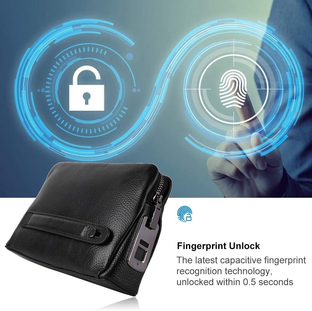 Smart Fingerprint Wallet, Men Zipper Leather Wallet Store 10 Fingerprints, Prevent Cloning Security Anti Theft Handbag Credit Card Holder, Ideal Grandfather Father Boy Friend and