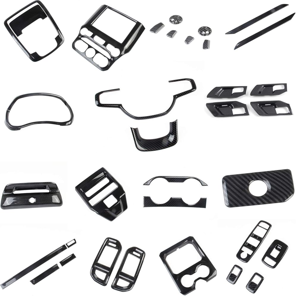 Compatible for Dodge RAM 1500 2019 2020 2021 Car Accessories Interior Trims Kit Accessories Kit Air outlet Vent Door Handle Bowl Steering Wheel Decoration Cover Trims Carbon Fiber Grain 15PCS