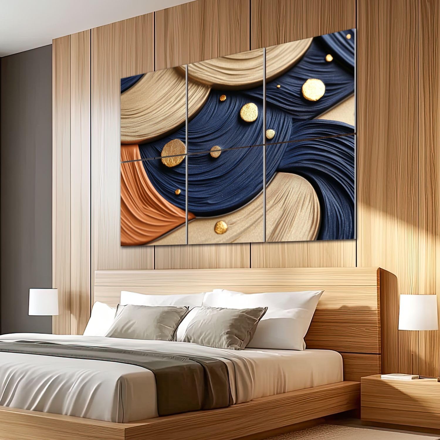 6 Pack Art Acoustic Panels Sound Absorbing Mid Century Abstract Terracotta Navy Blue Orange Boho Minimalist Gold Decorative Soundproof Wall Panels Self Adhesive for Recording Studios Office 72