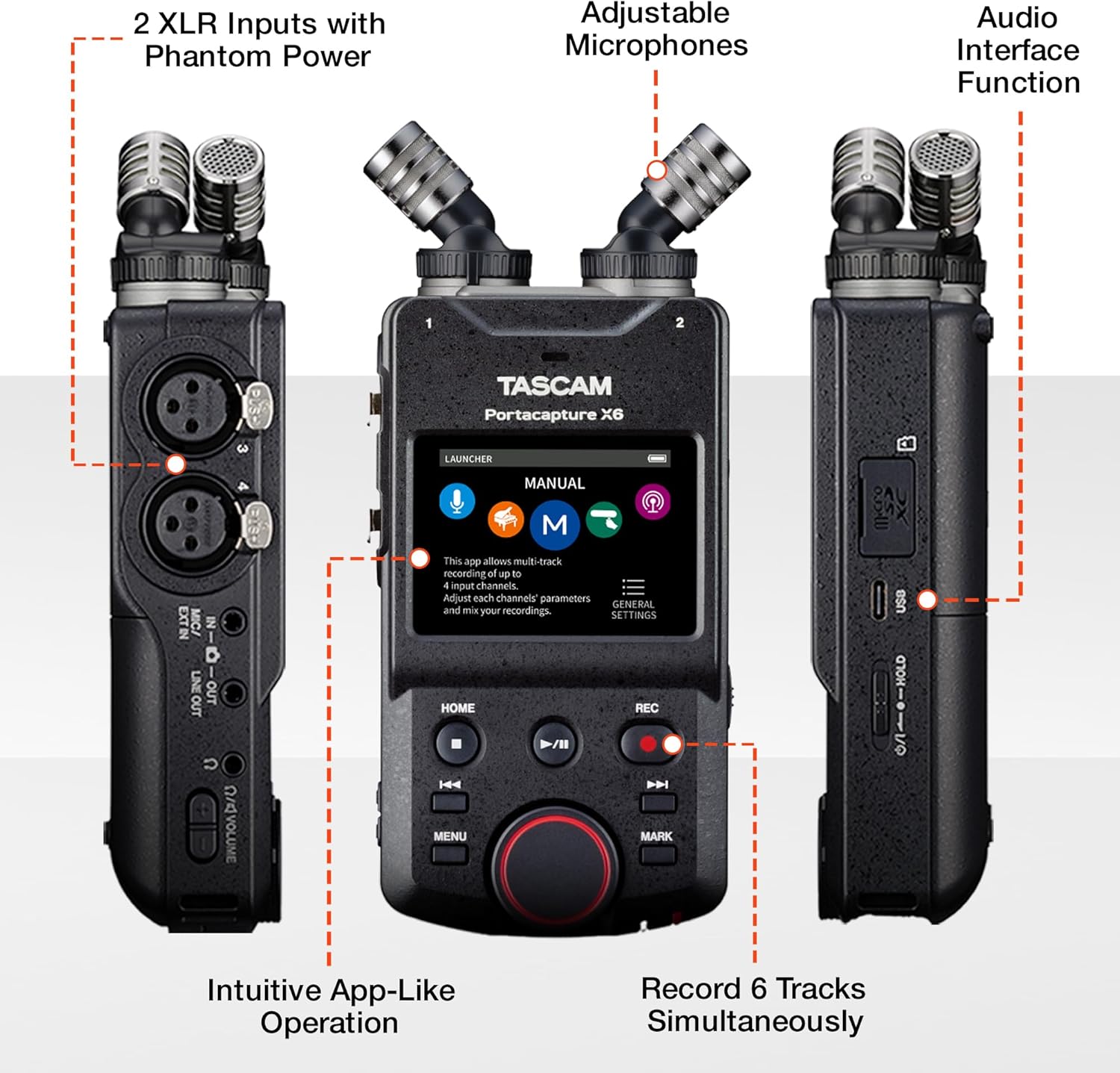 TASCAM Portacapture X6 32-bit Float Portable Audio Recorder, Field Recorder for Video, Music, Podcast, Voice, Podcasting