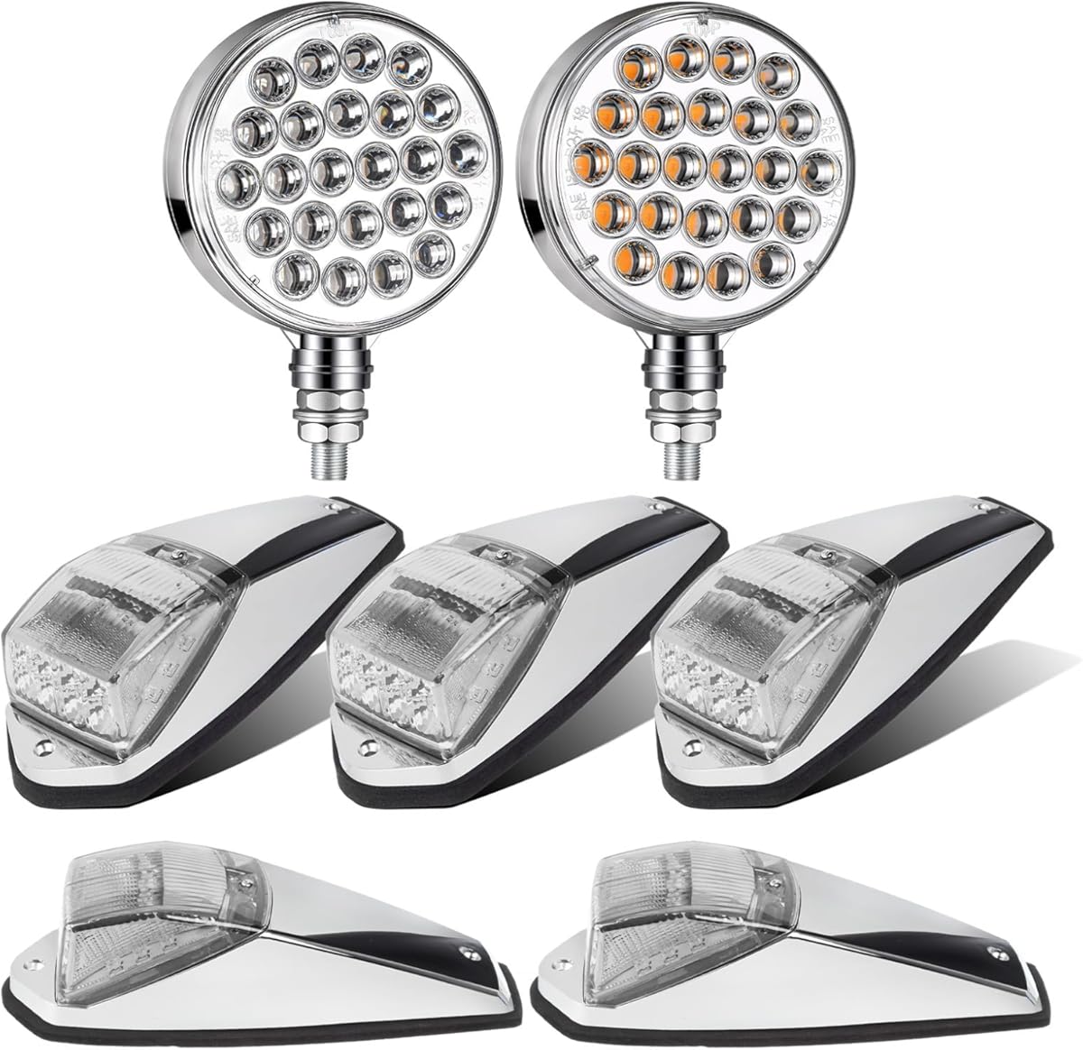 Partsam 2X Double Face LED Turn Signal Lights+Truck Cab Lights 5PCS Clear/Amber Top Roof Running LED Marker Lights