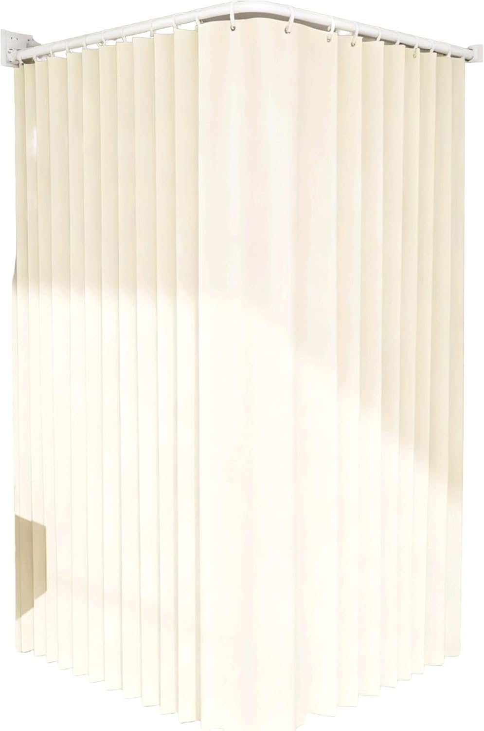 Folding Shower Curtain Rod Curtain Set,White Wall Mount Retractable Shower Curtain,Adjustable Angle, L/U Shaped Corner Shower Curtain Rod, No Drill, for Bathroom(5Fold78.7 * 78.7in)