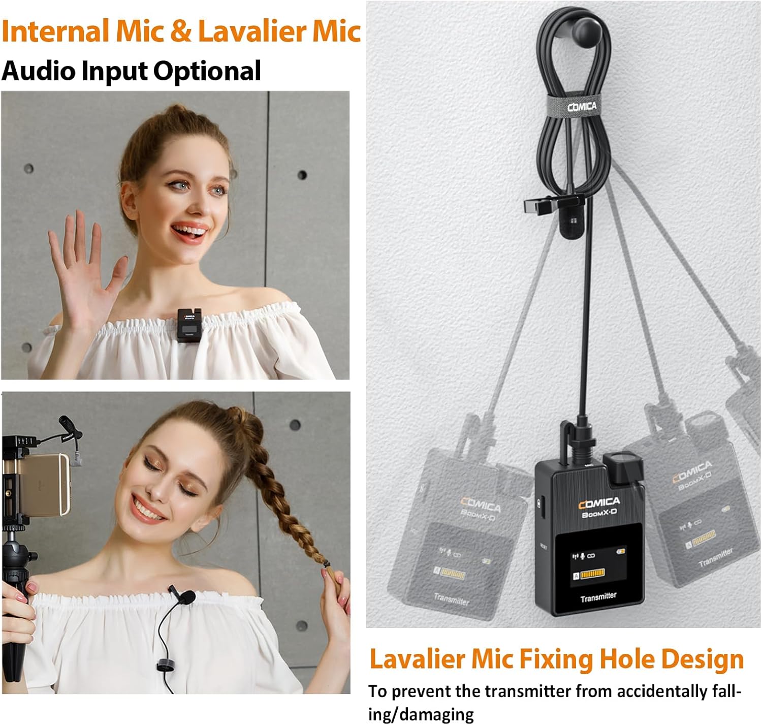 COMICA BoomX-D2 Wireless Lavalier Microphone for iPhone, Android Camera, Dual Lapel Mic System with 2 Transmitters, 656ft Stable Range, Noise Cancelling, Ideal for Vlog, YouTube, Content Creators