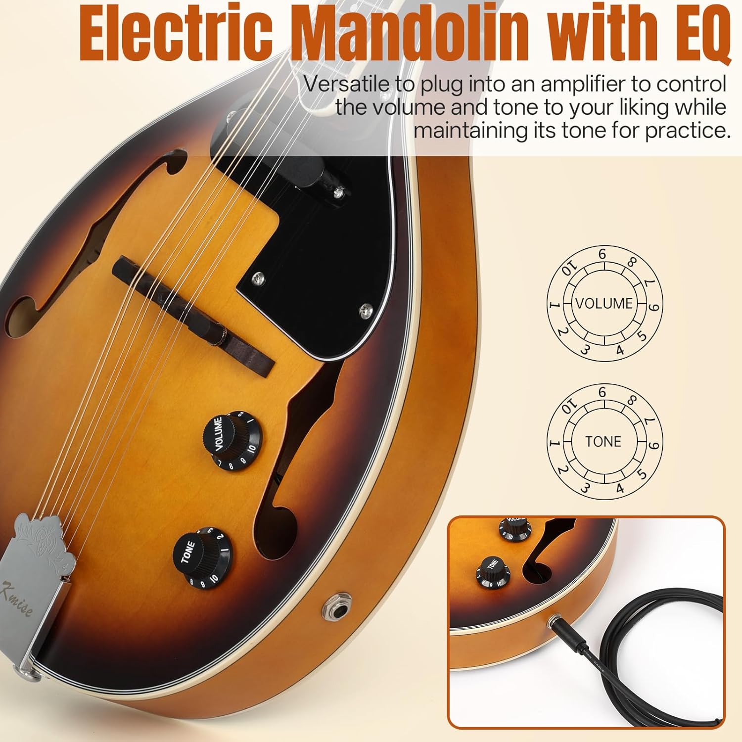 Mandolin Instrument A Style, Electric Acoustic Mandolins Instrument Kit 8 String with Tuner Strap Gig Bag Chord Chart for Beginners Adults Teens Youth Kid(A String Electric Mandolin, 8 String)