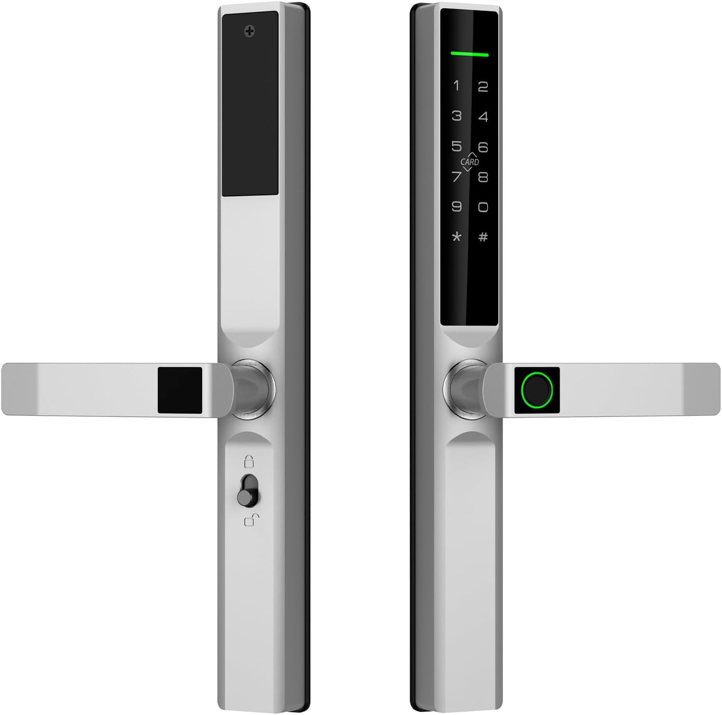 Fingerprint Smart Lock, Keyless Entry Door Lock with Handle, TY APP Fingerprint Password Card Mechanical Key 5 Unlocking Methods Aluminum Alloy Door for 40-120mm Thickness (Silver)