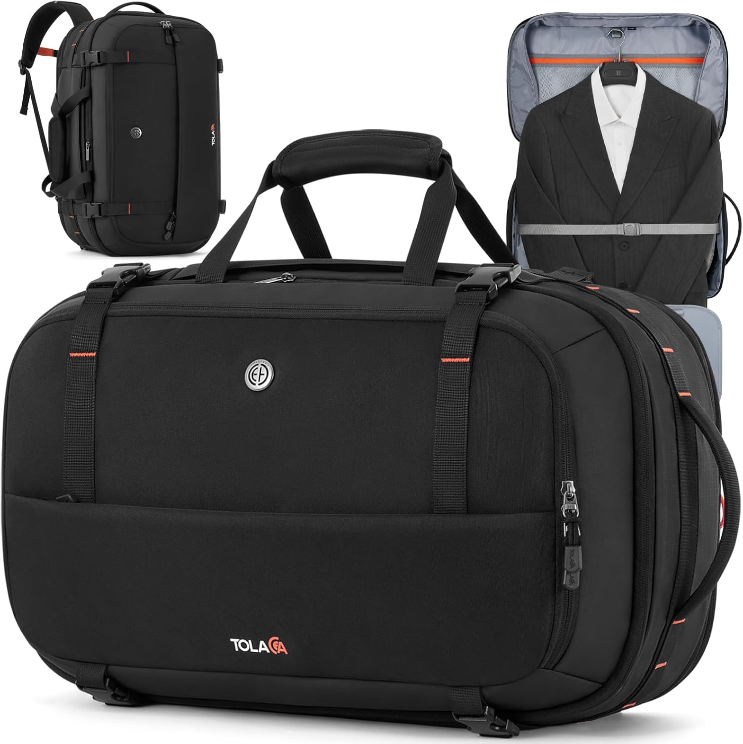 Tolaccea Large Convertible Garment Duffel Bag, Suit Carry On Backpack, TSA Flight Approved for Wrinkle-Free Travel with Dual Laptop Storage for 17.3