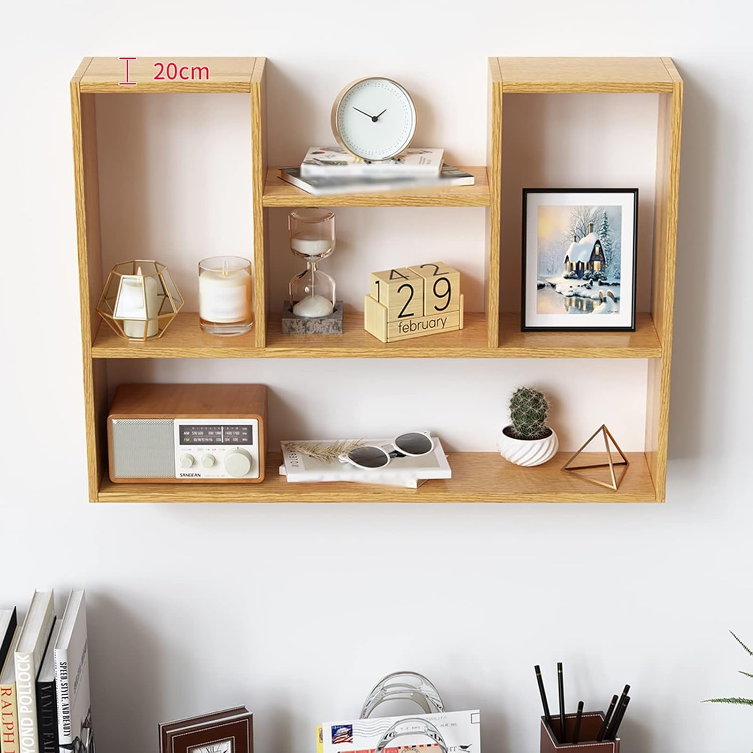 Bookshelf Wooden Wall Hanging Bookshelf Partition Wall Storage Cabinet Open Wall Mount Bookcase for Living Room, Office, and Bedroom Bookcase (Color : A, Size : 100cm)