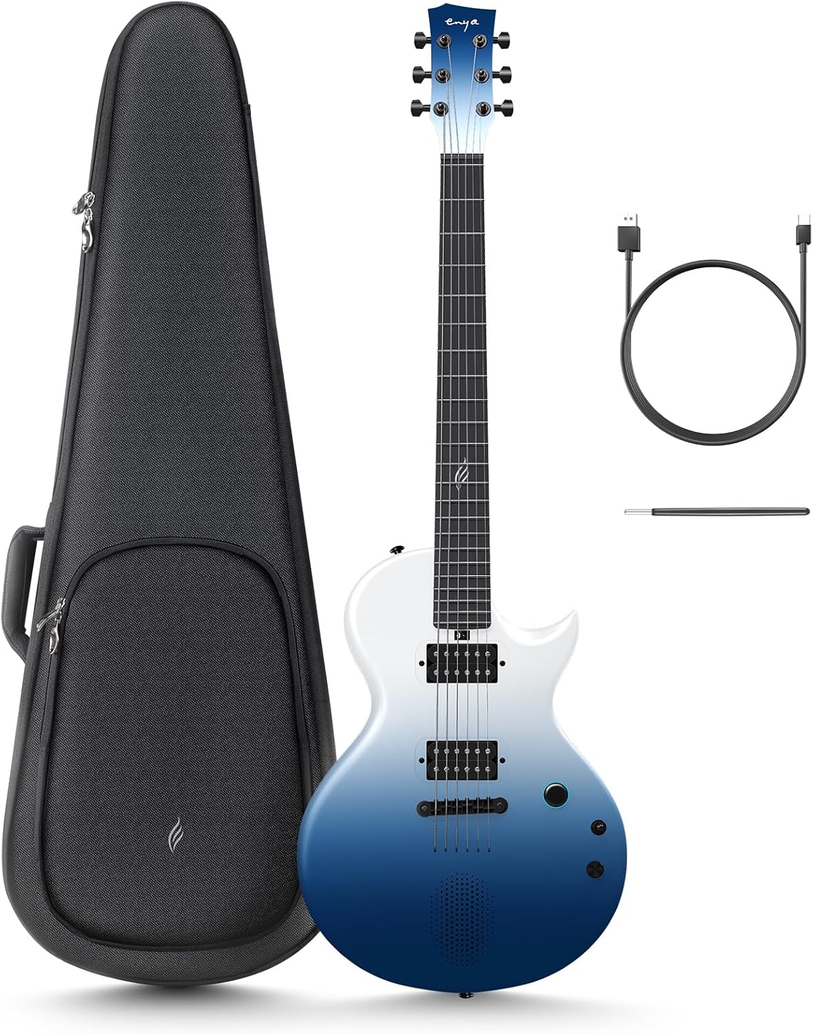 Enya Electric Guitar Nova Go Sonic Smart Electric Carbon Fiber Guitarra with 10W Wireless Speaker Ocean Blue & Smart Automatic Guitar Tuner & enya Magnetic Strap