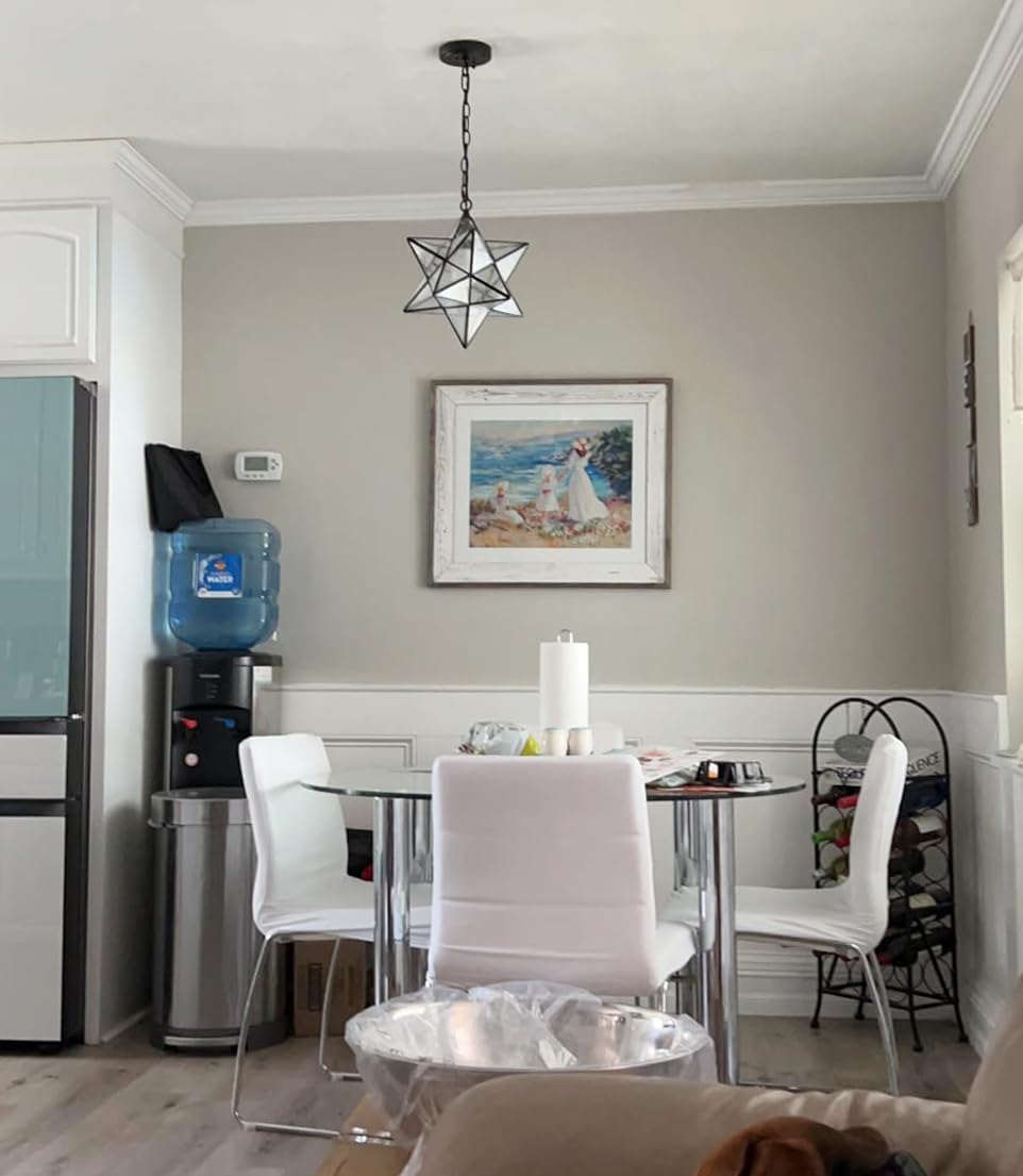 14'' Moravian Star Pendant Light Seeded Glass Star Lights with Adjustable Hanging Chain Light for Kitchen Bedroom Dining-Dimmable