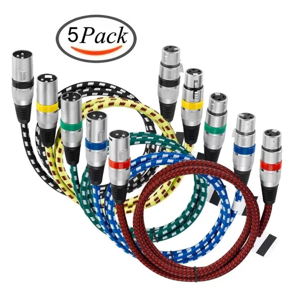 Colorful Braided XLR Cable Male to Female 3 Pin Jack OFC Copper Foil + Braided Shield for Microphone Mixer 5-Pack(5m)