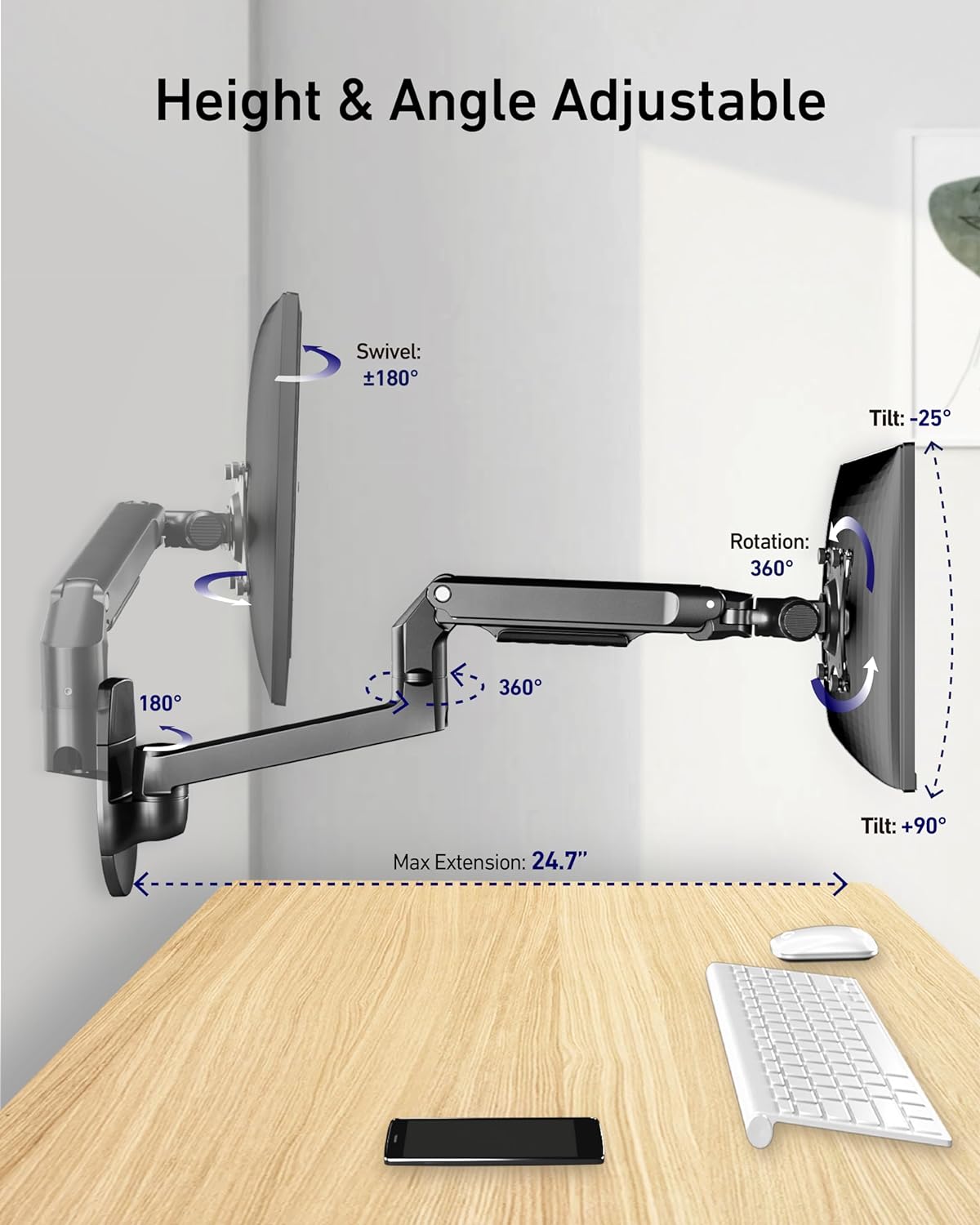 Monitor Wall Mount for Flat or Curved Screens up to 38